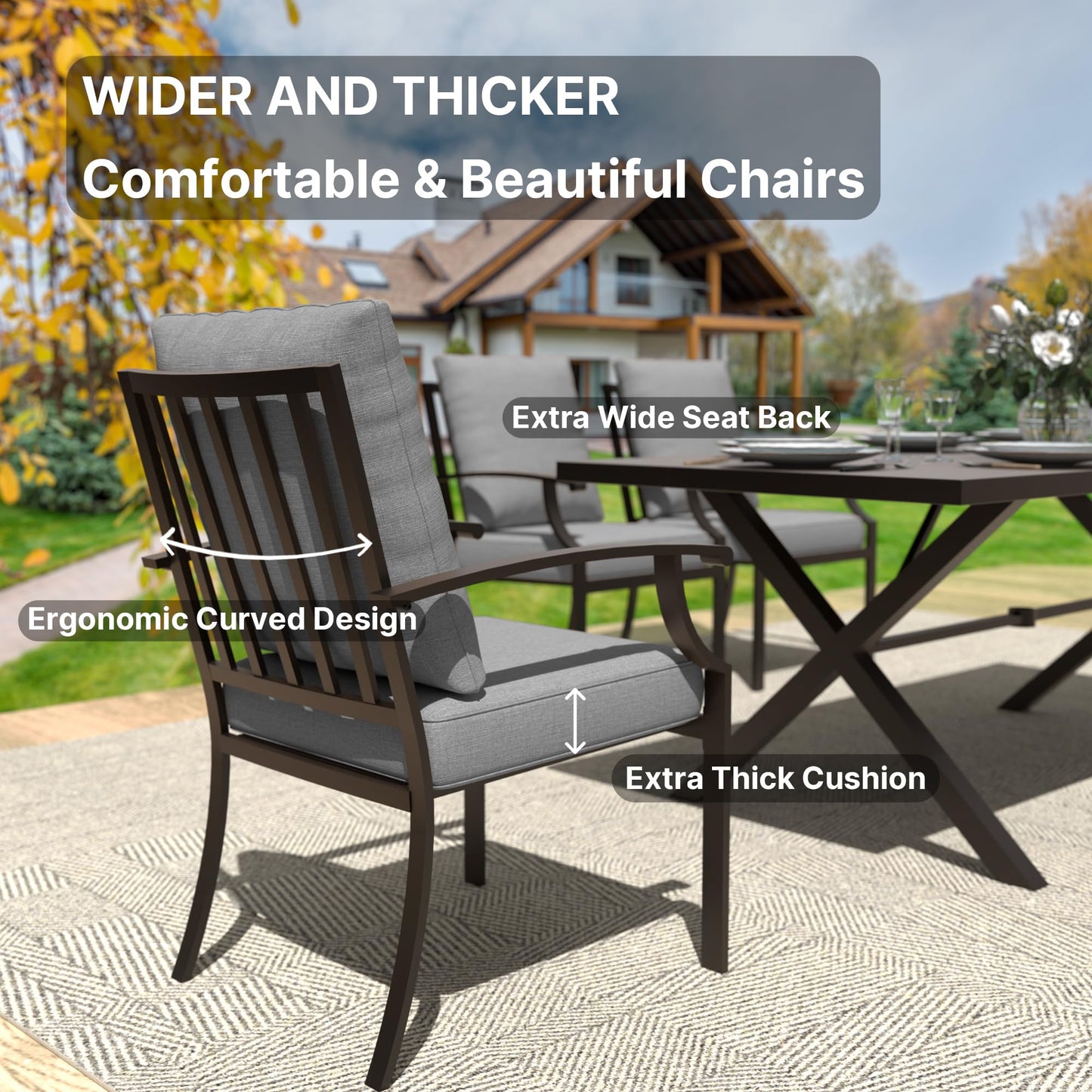 Gotland 9 Piece Outdoor Dining Set, Metal Outdoor Table,6 Single chairs and 2 Swivel Chairs , Patio Furniture Set with Waterproof Cushions, Patio Dining Sets for Backyard Deck ,Sand