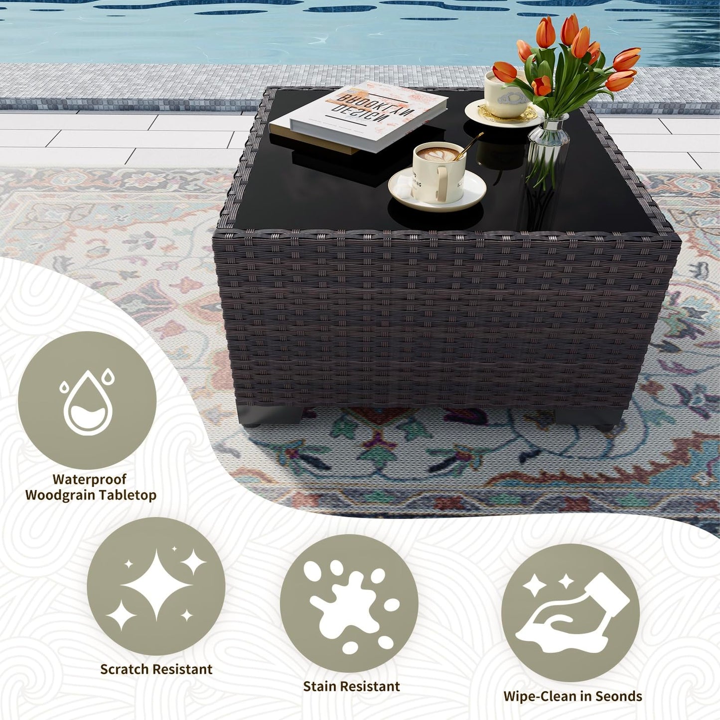 Gotland 13PCS Outdoor PE Rattan Wicker Patio Furniture Set with 43" Fire Pit Table & Swivel Rocking Chairs Set