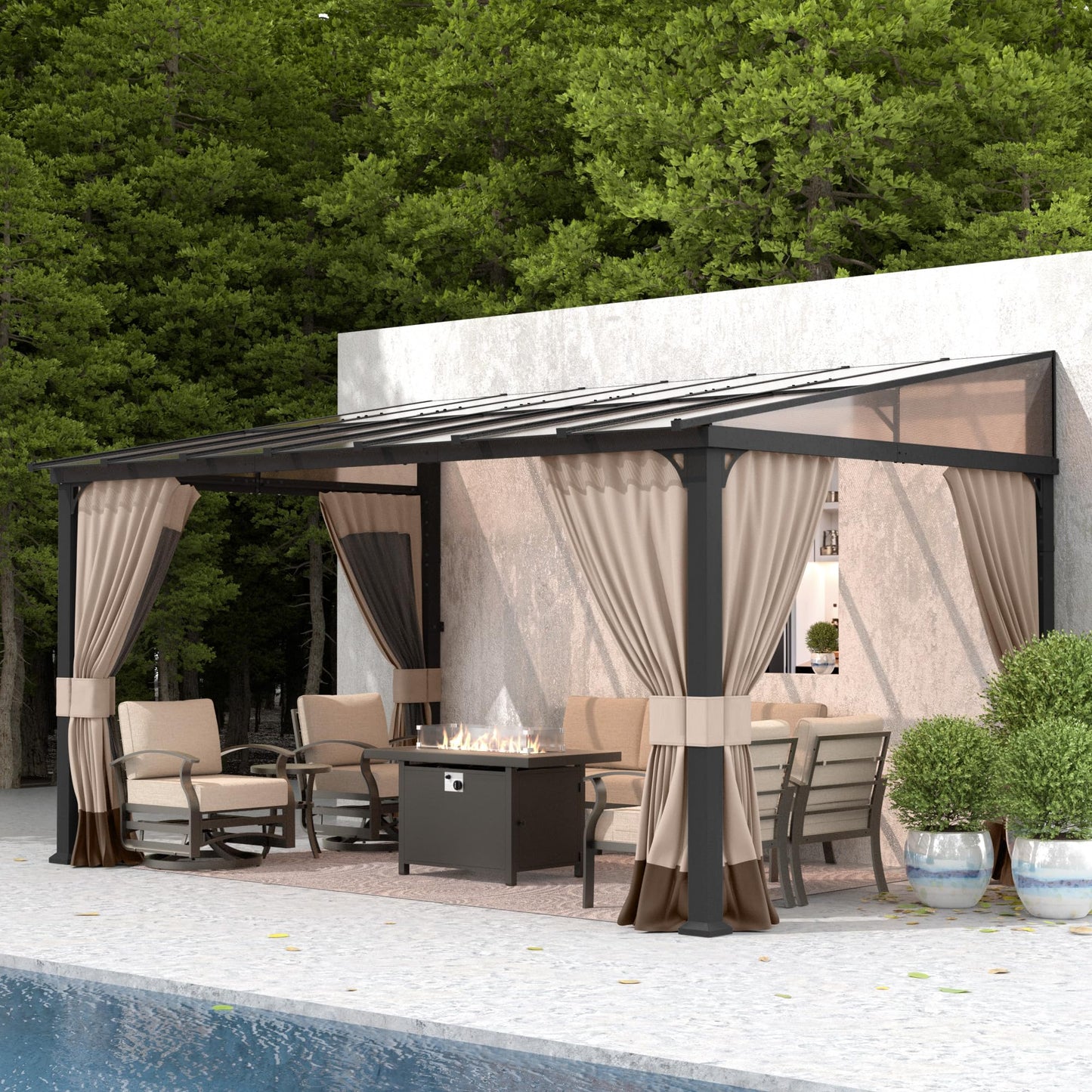 Gotland 10' × 12' Hardtop Gazebo for Patio,Wall-Mounted Lean to Gazebo Pergola with Sloping Roof and Durable Steel Frame,Large Heavy Duty Awnings for Decks,Backyard