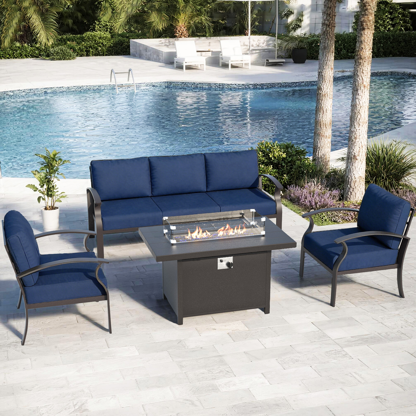 ALAULM 5-Seat Aluminum Patio Furniture Set with Propane Fire Pit