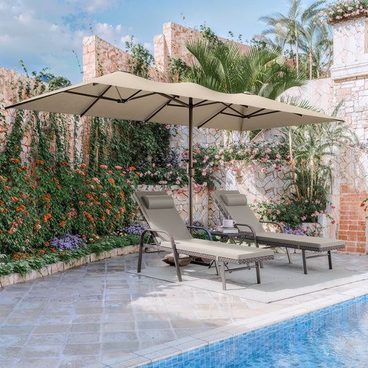 ALAULM 14FT Patio Umbrellas with Cross Base, Outdoor Double-Sided Umbrella Large Rectangle Table Market Umbrella with Crank Handle & Ribs, for Pool Lawn Garden Beige