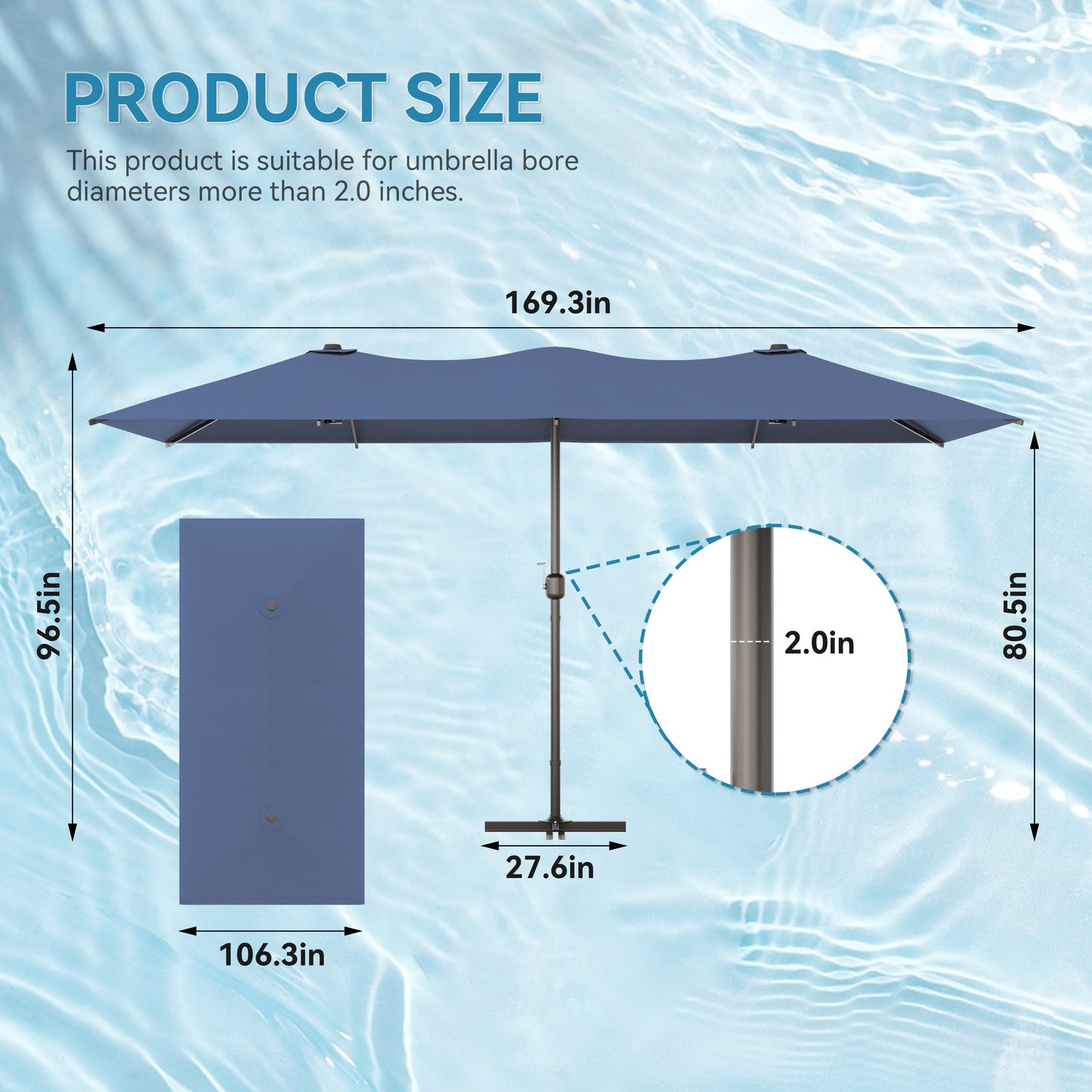 ALAULM 14FT Patio Umbrellas with Cross Base, Outdoor Double-Sided Umbrella Large Rectangle Table Market Umbrella with Crank Handle & Ribs, for Pool Lawn Garden Beige
