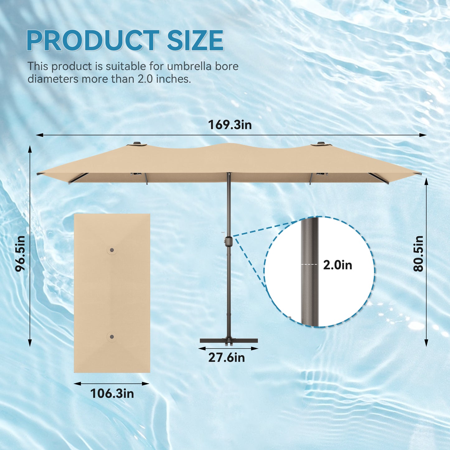 ALAULM 14FT Patio Umbrellas with Cross Base, Outdoor Double-Sided Umbrella Large Rectangle Table Market Umbrella with Crank Handle & Ribs, for Pool Lawn Garden Beige