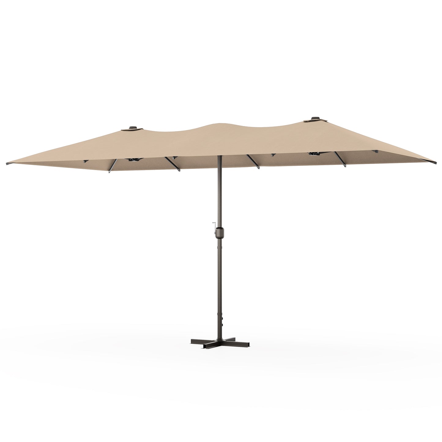 ALAULM 14FT Patio Umbrellas with Cross Base, Outdoor Double-Sided Umbrella Large Rectangle Table Market Umbrella with Crank Handle & Ribs, for Pool Lawn Garden Beige