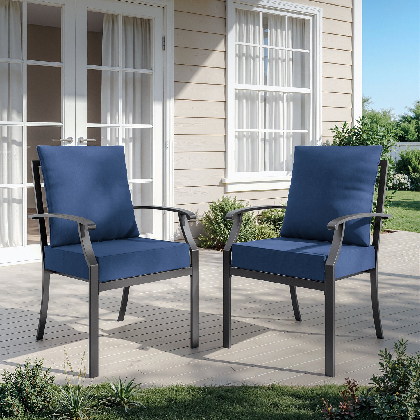 ALAULM Outdoor Dining Chairs Set, Stackabl Patio Dining Chairs with Arms for All Weather, Heavy Duty Dark Brown Powder-Coated Metal Patio Chairs 450LBS, for Backyard Garden Lawn