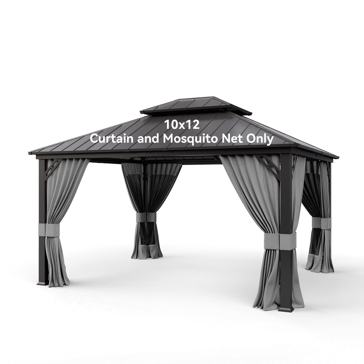 ALAULM 10'x12' Hardtop Gazebo Grey Privacy Curtains with Black Mosquito Netting, 4-Panels Side Wall Universal Gazebo Side Panels Replacement for Patio Outdoor Canopy Garden (Curtain Only)