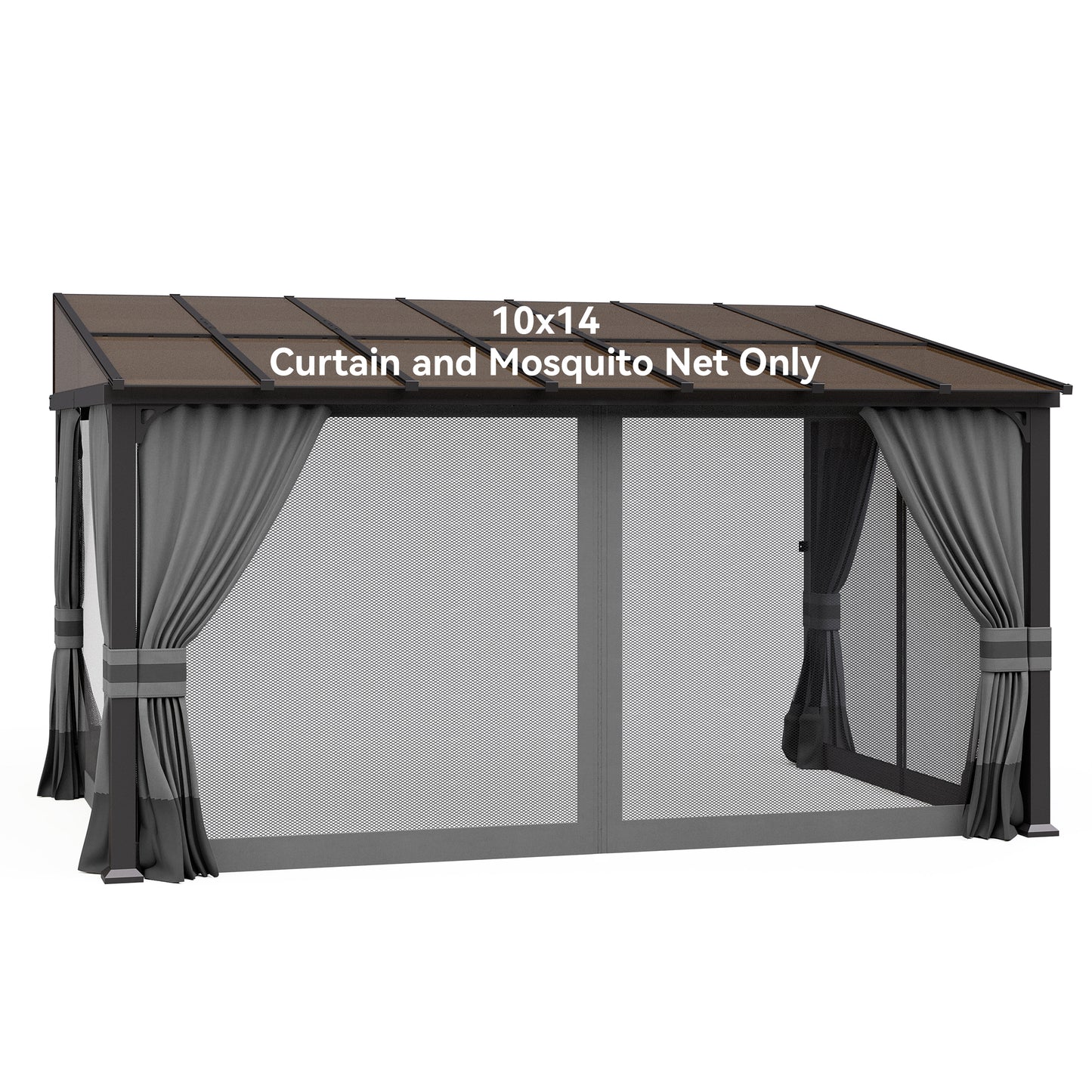 ALAULM 10'x14' Lean to Gazebo Privacy Curtains with Mosquito Netting, 4-Panels Side Wall Universal Gazebo Side Panels Replacement for Patio Outdoor Canopy Garden, Grey (Curtain Only)