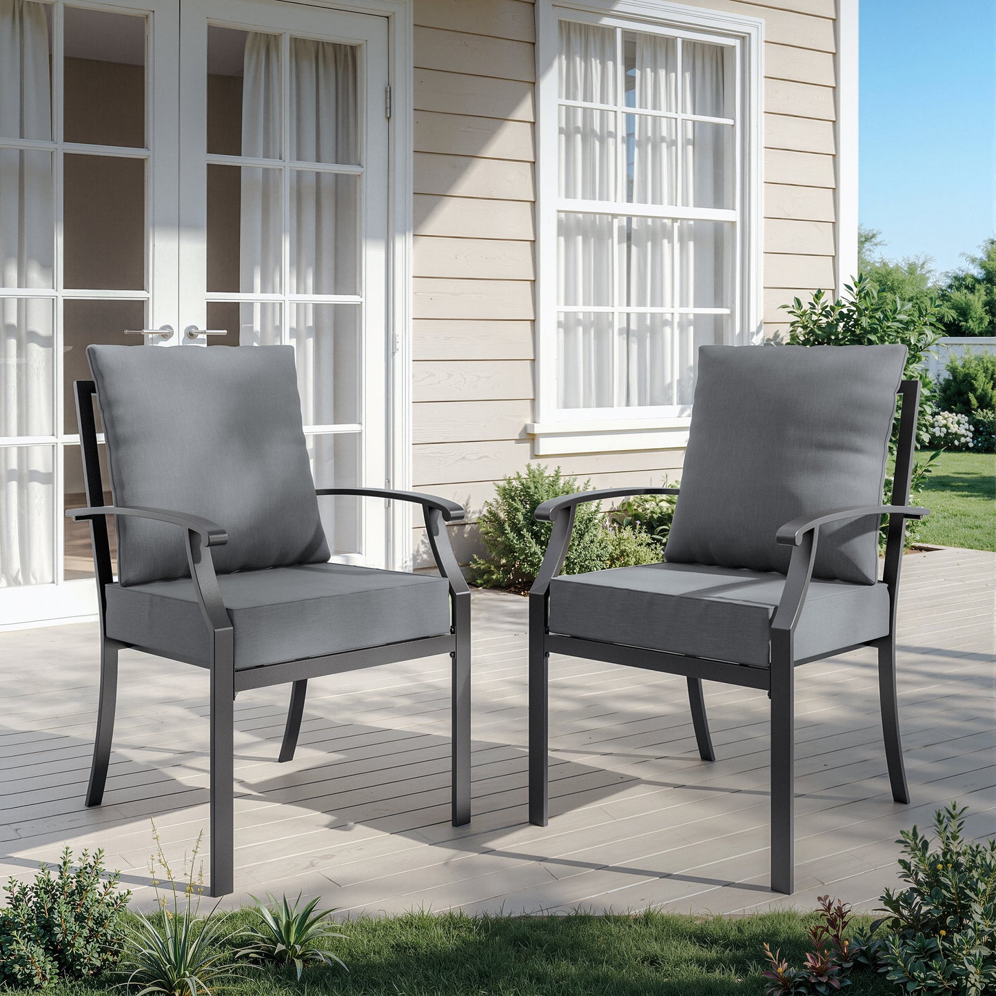 ALAULM Outdoor Dining Chairs Set, Stackabl Patio Dining Chairs with Arms for All Weather, Heavy Duty Dark Brown Powder-Coated Metal Patio Chairs 450LBS, for Backyard Garden Lawn