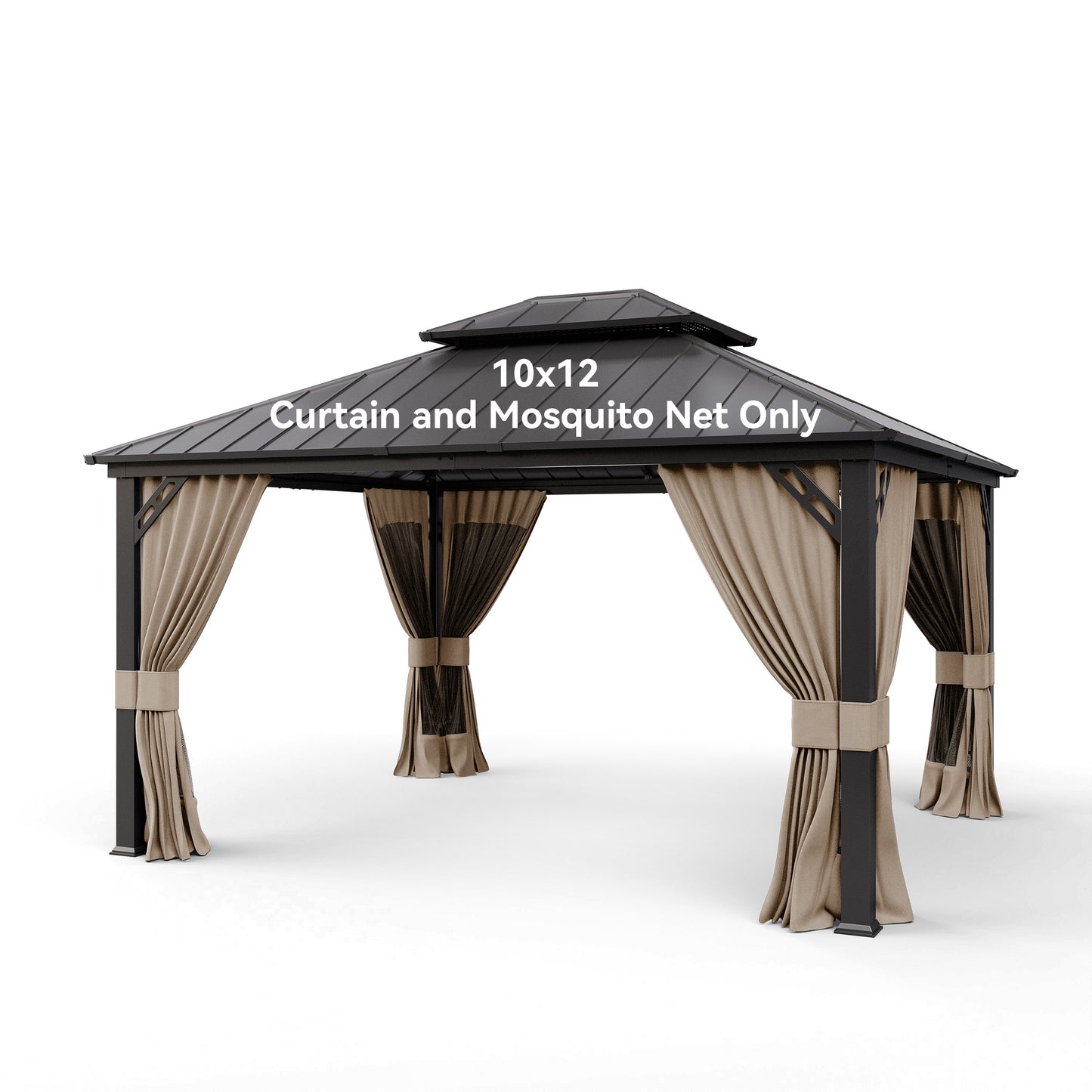 ALAULM 10'x12' Hardtop Gazebo Grey Privacy Curtains with Black Mosquito Netting, 4-Panels Side Wall Universal Gazebo Side Panels Replacement for Patio Outdoor Canopy Garden (Curtain Only)