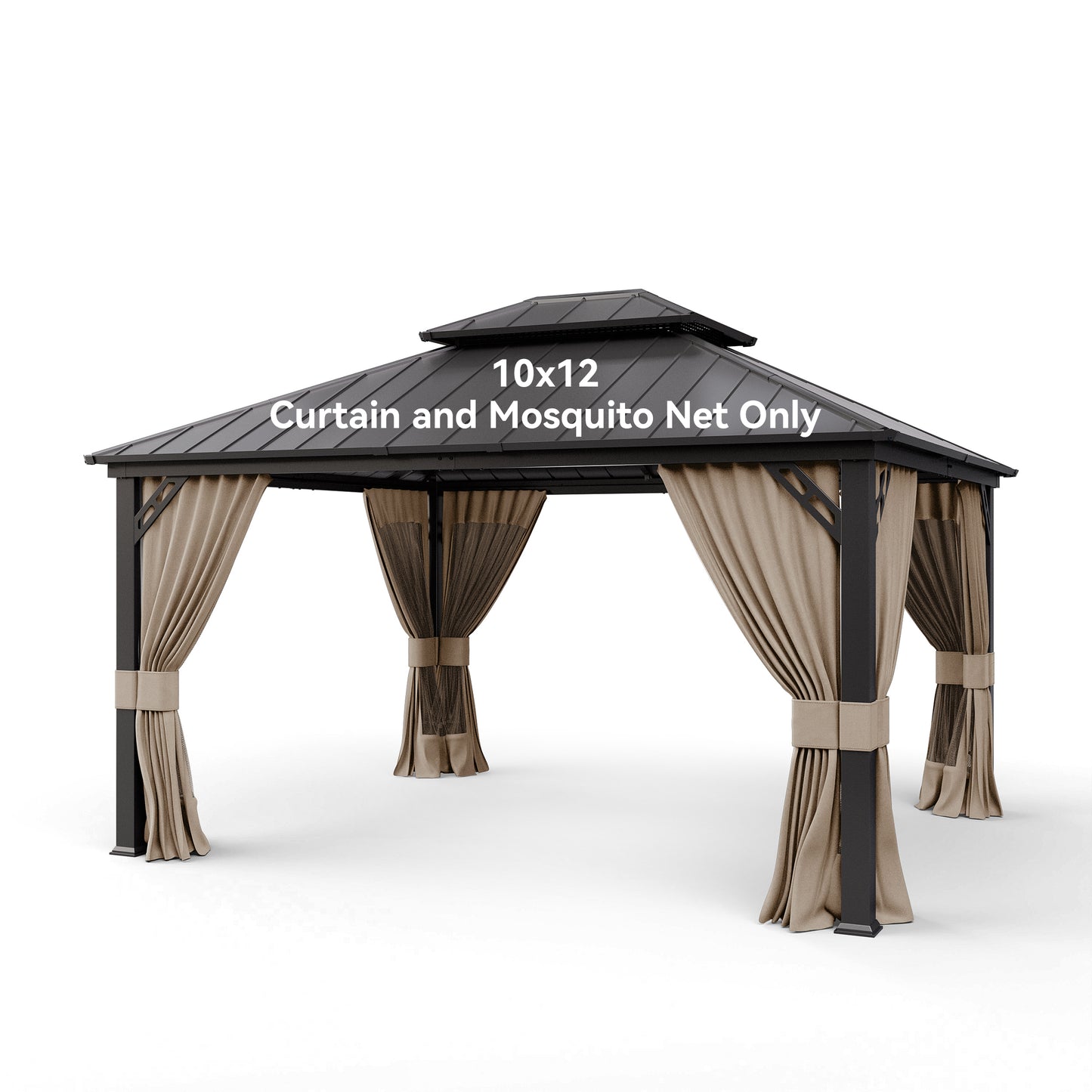ALAULM 10'x12' Hardtop Gazebo Grey Privacy Curtains with Black Mosquito Netting, 4-Panels Side Wall Universal Gazebo Side Panels Replacement for Patio Outdoor Canopy Garden (Curtain Only)