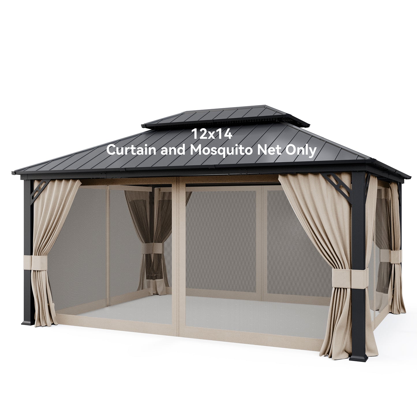 ALAULM 12'x14' Hardtop Gazebo Grey Privacy Curtains with Black Mosquito Netting, 4-Panels Side Wall Universal Gazebo Side Panels Replacement for Patio Outdoor Canopy Garden (Curtain Only)