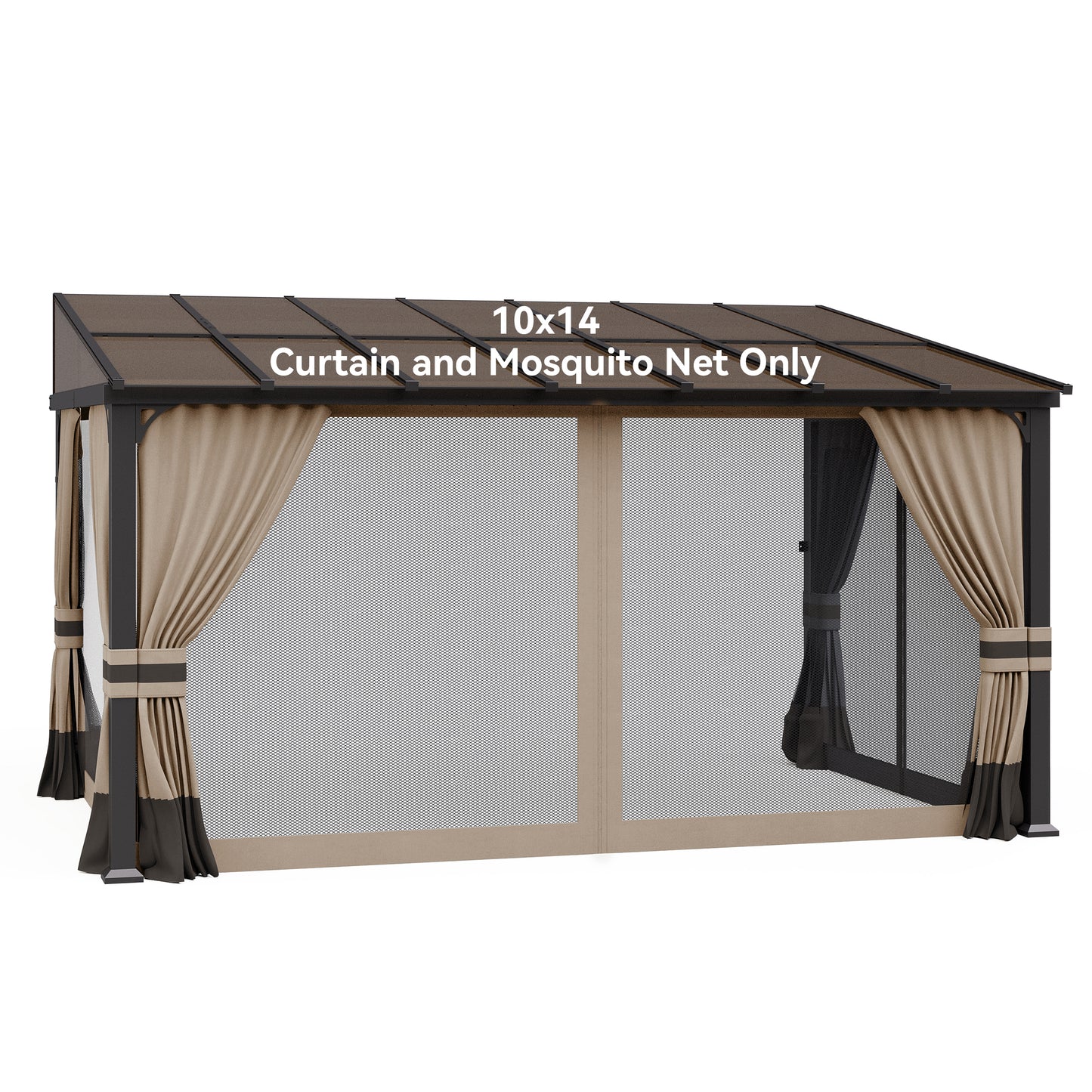 ALAULM 10'x14' Lean to Gazebo Privacy Curtains with Mosquito Netting, 4-Panels Side Wall Universal Gazebo Side Panels Replacement for Patio Outdoor Canopy Garden, Grey (Curtain Only)
