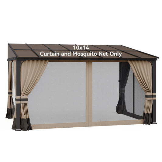 ALAULM 10'x14' Lean to Gazebo Privacy Curtains with Mosquito Netting, 4-Panels Side Wall Universal Gazebo Side Panels Replacement for Patio Outdoor Canopy Garden, Grey (Curtain Only)