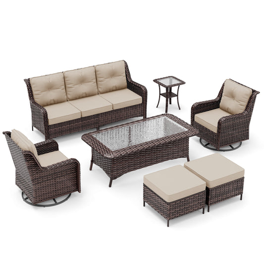 Gotalnd 7-Piece Patio Furniture Set, Outdoor Thick Wicker Sectional Sofas with 2 Swivel Chairs, High Back Sectional Sofa Couch, Outdoor Conversation Set for Backyard, Porch, Deck