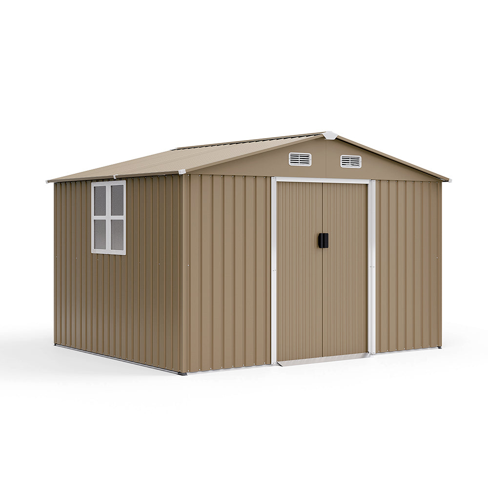 8'x6' Outdoor Metal Storage Shed with Floor for Garden & Tool Storage ,Weather-Resistant Design, Air Vent & Window, Brown