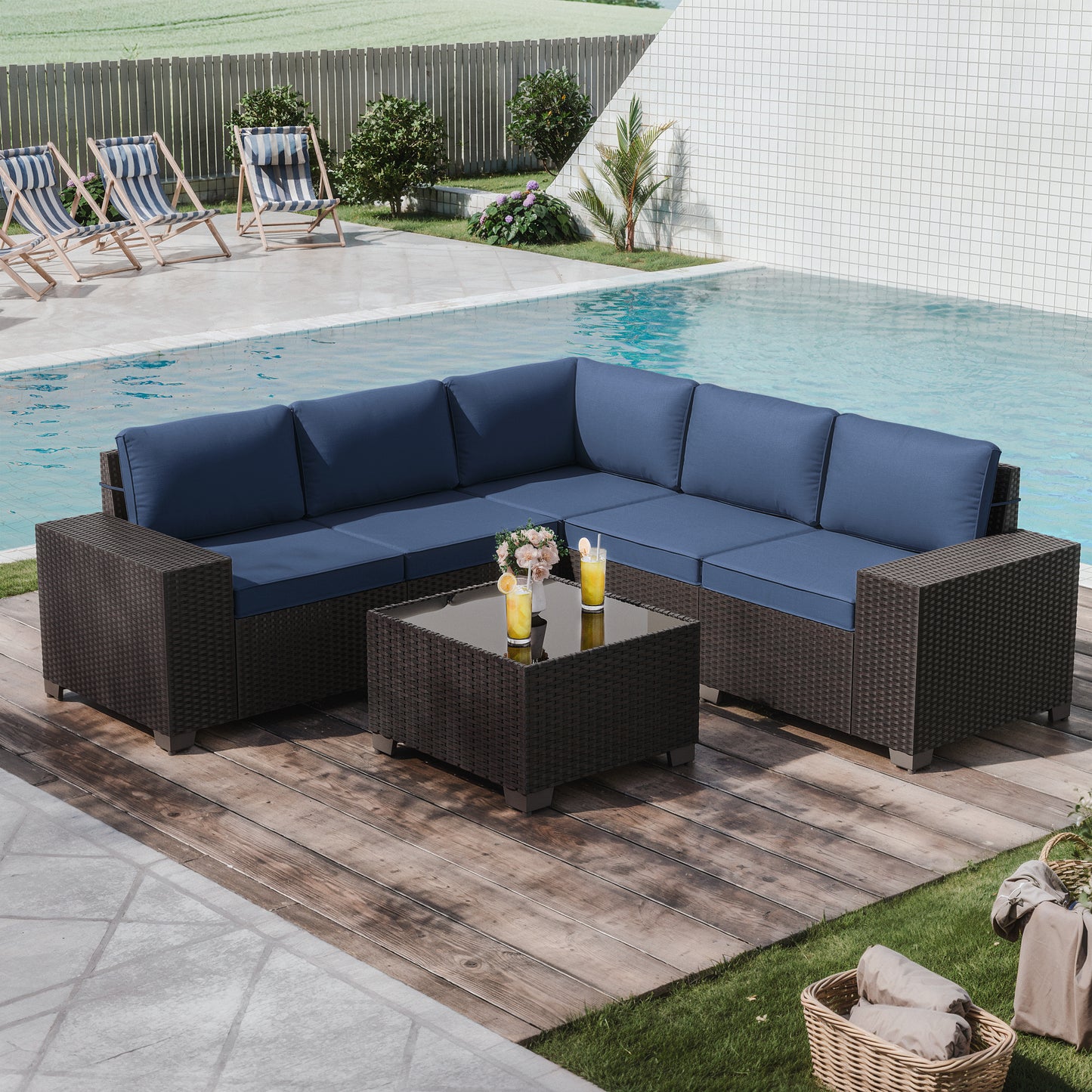 Kullavik 7 Pieces Outdoor Patio Furniture Wicker Rattan Sectional Sofa Patio Conversation Sets