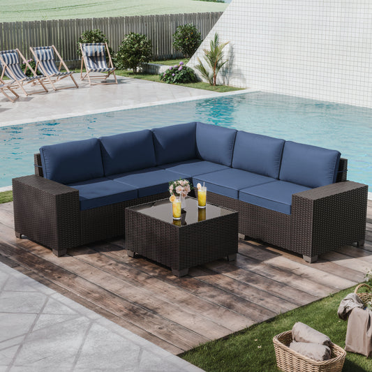 Kullavik 7 Pieces Outdoor Patio Furniture Wicker Rattan Sectional Sofa Patio Conversation Sets