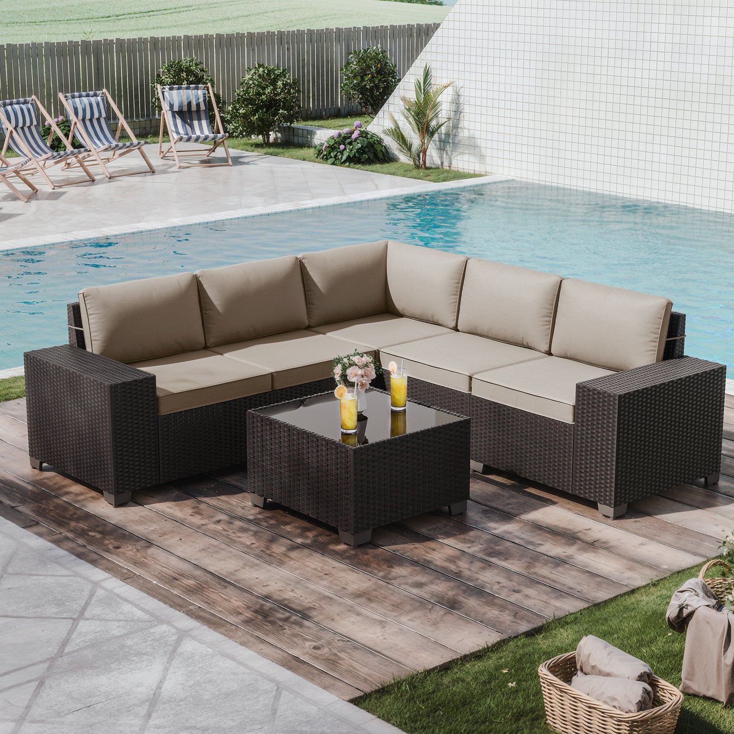 Kullavik 7 Pieces Outdoor Patio Furniture Wicker Rattan Sectional Sofa Patio Conversation Sets