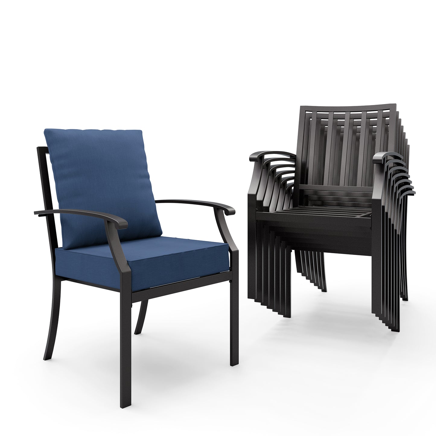 ALAULM Outdoor Dining Chairs Set, Stackabl Patio Dining Chairs with Arms for All Weather, Heavy Duty Dark Brown Powder-Coated Metal Patio Chairs 450LBS, for Backyard Garden Lawn