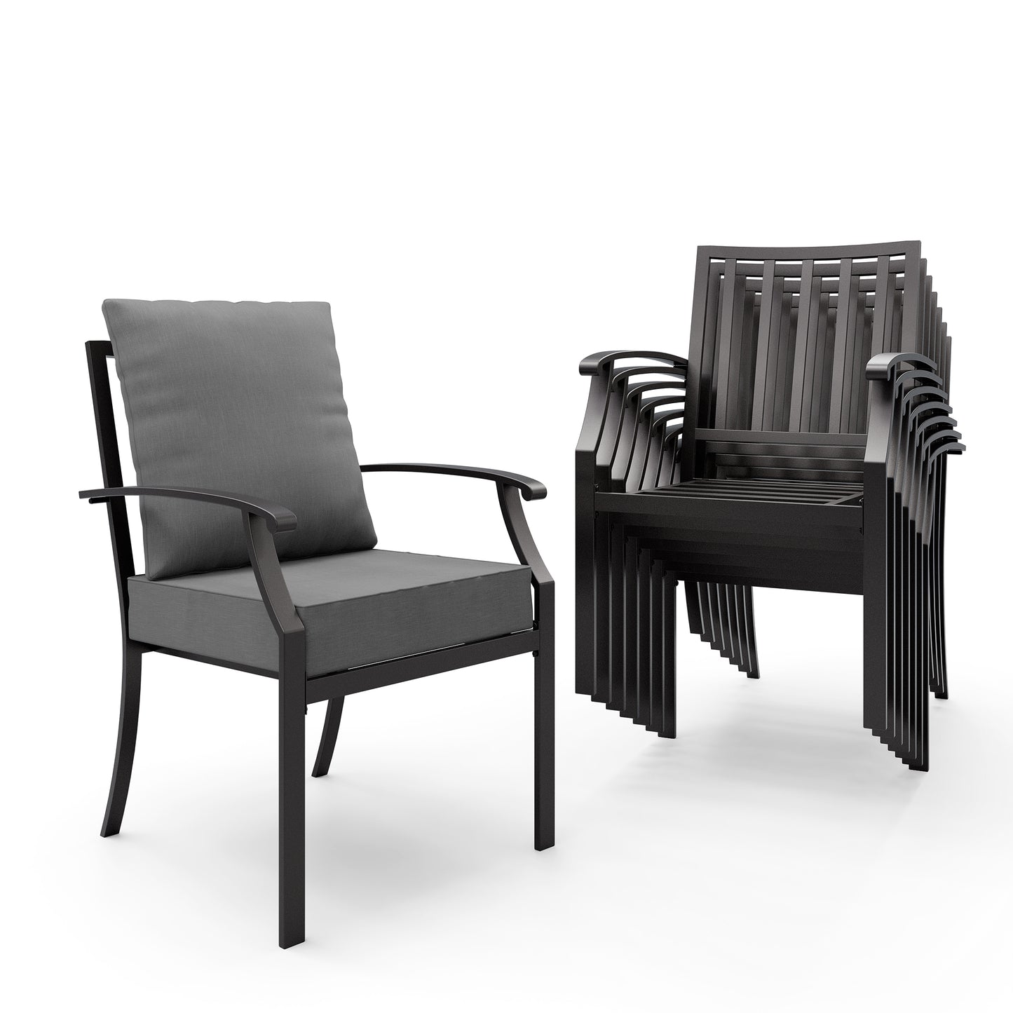 ALAULM Outdoor Dining Chairs Set, Stackabl Patio Dining Chairs with Arms for All Weather, Heavy Duty Dark Brown Powder-Coated Metal Patio Chairs 450LBS, for Backyard Garden Lawn
