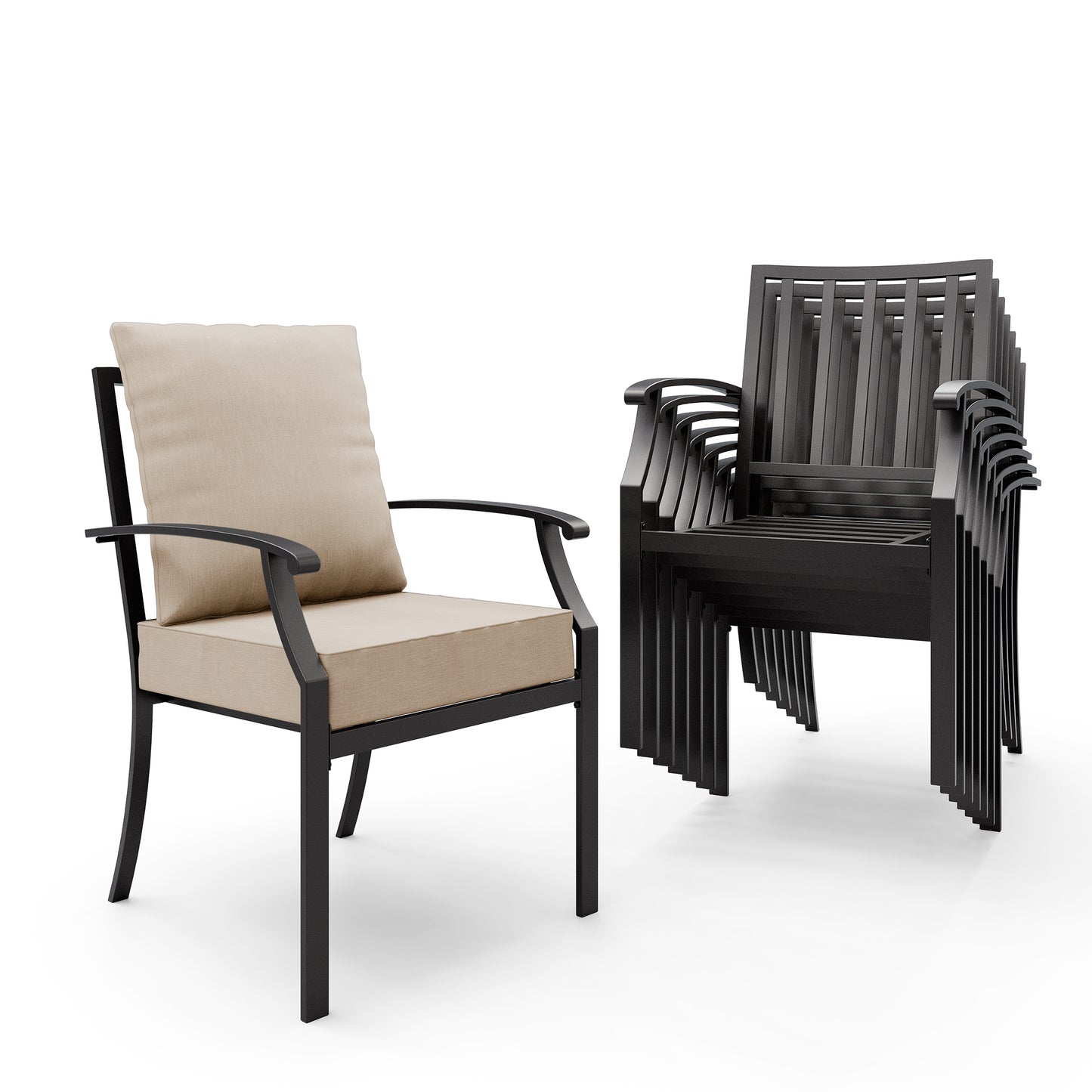 ALAULM Outdoor Dining Chairs Set, Stackabl Patio Dining Chairs with Arms for All Weather, Heavy Duty Dark Brown Powder-Coated Metal Patio Chairs 450LBS, for Backyard Garden Lawn