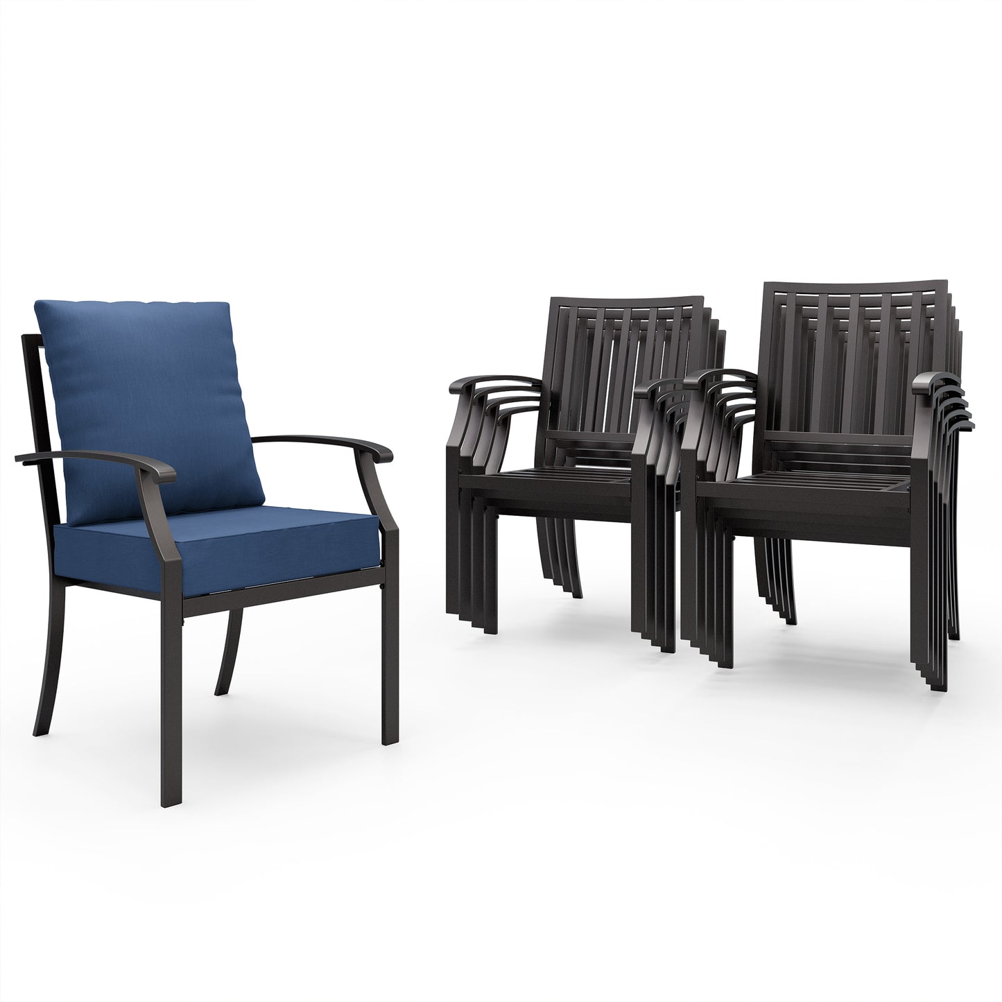 ALAULM Outdoor Dining Chairs Set, Stackabl Patio Dining Chairs with Arms for All Weather, Heavy Duty Dark Brown Powder-Coated Metal Patio Chairs 450LBS, for Backyard Garden Lawn