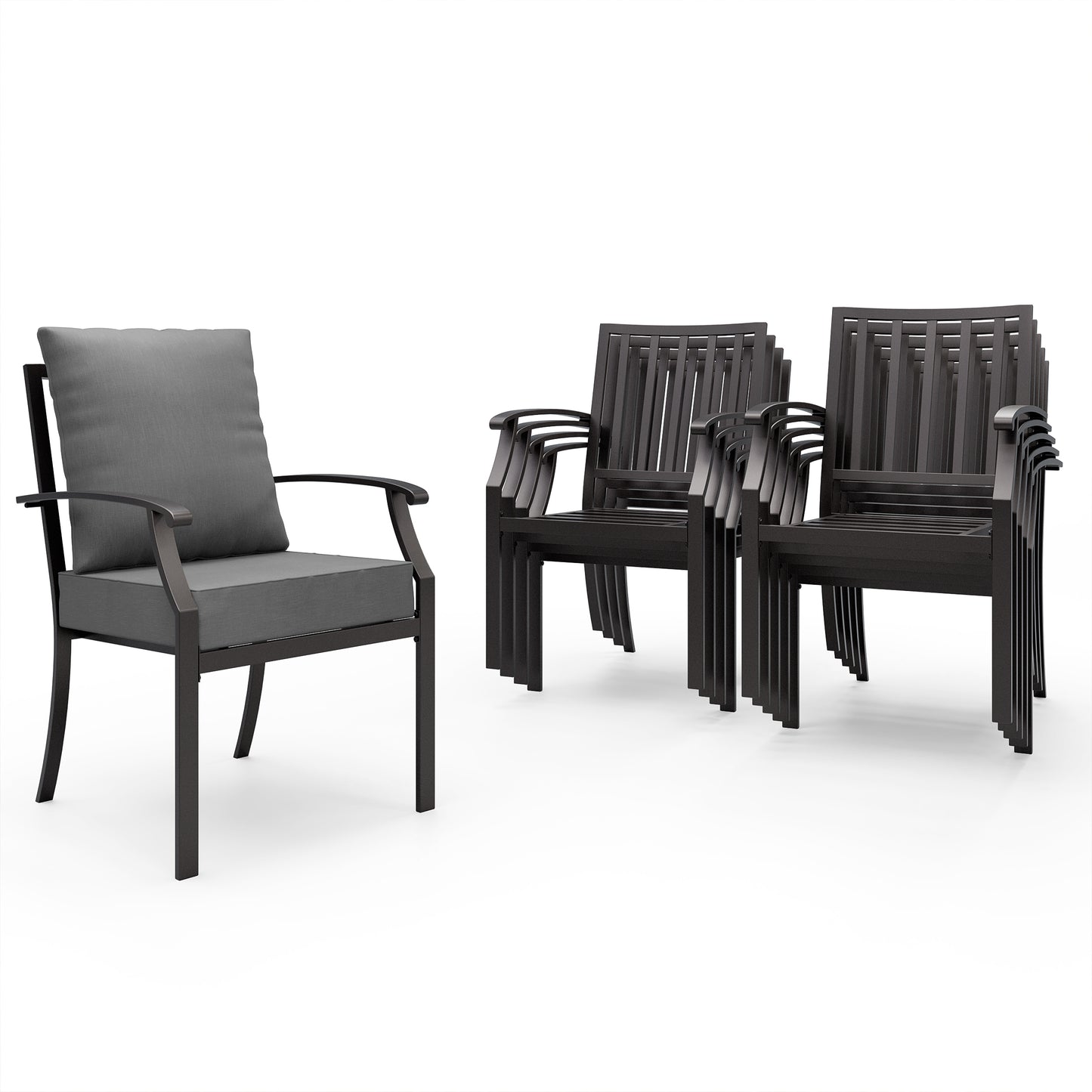 ALAULM Outdoor Dining Chairs Set, Stackabl Patio Dining Chairs with Arms for All Weather, Heavy Duty Dark Brown Powder-Coated Metal Patio Chairs 450LBS, for Backyard Garden Lawn
