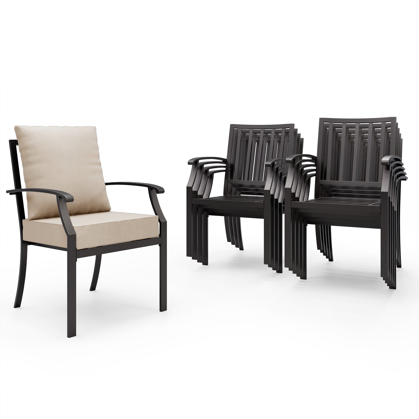ALAULM Outdoor Dining Chairs Set, Stackabl Patio Dining Chairs with Arms for All Weather, Heavy Duty Dark Brown Powder-Coated Metal Patio Chairs 450LBS, for Backyard Garden Lawn