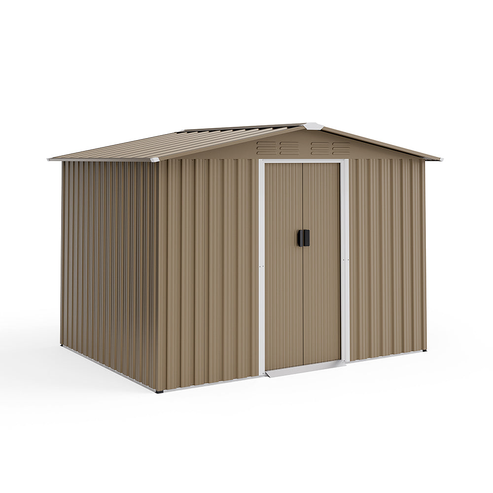 8'x6' Outdoor Metal Storage Shed with Floor for Garden & Tool Storage ,Weather-Resistant Design, Air Vent & Window, Brown