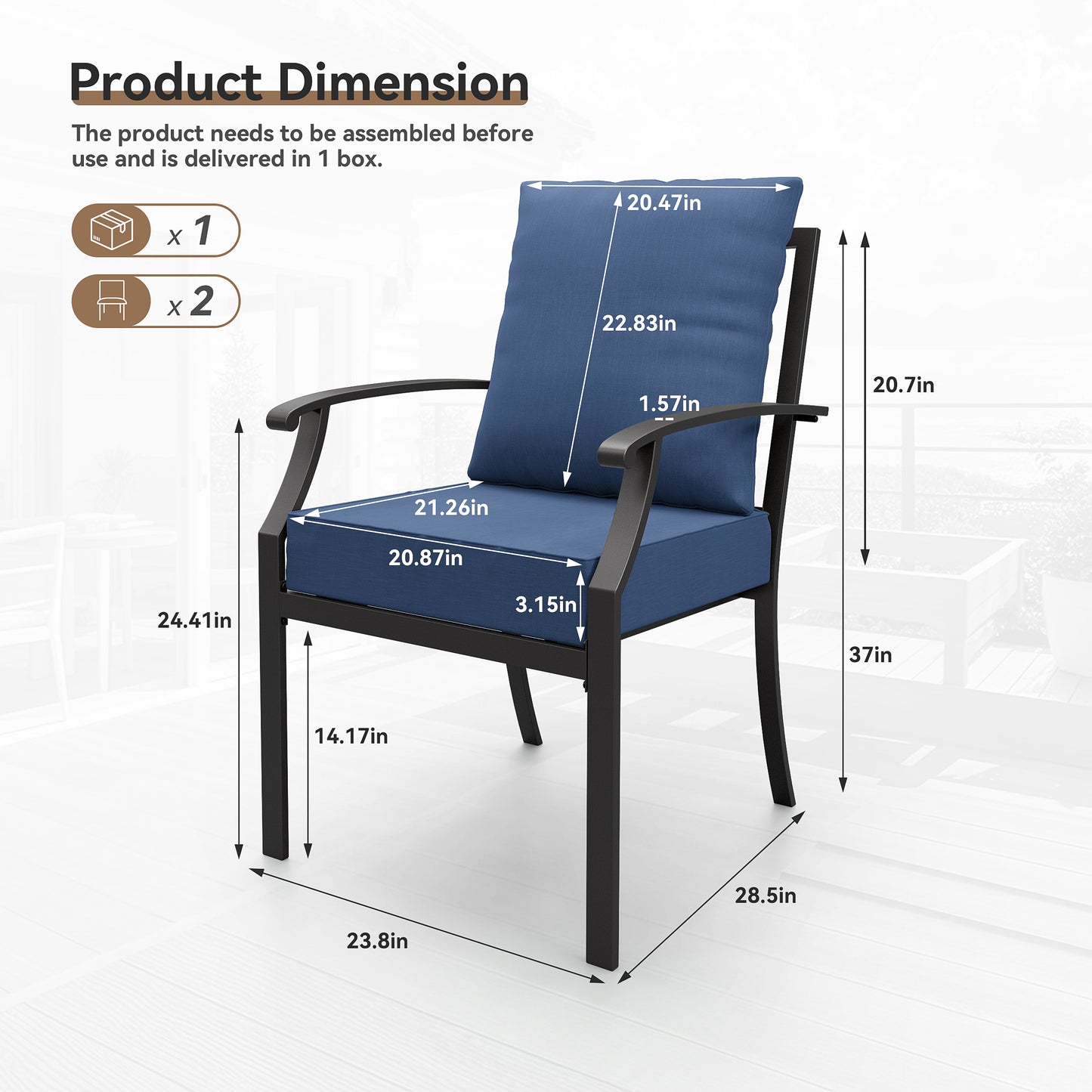 ALAULM Outdoor Dining Chairs Set, Stackabl Patio Dining Chairs with Arms for All Weather, Heavy Duty Dark Brown Powder-Coated Metal Patio Chairs 450LBS, for Backyard Garden Lawn