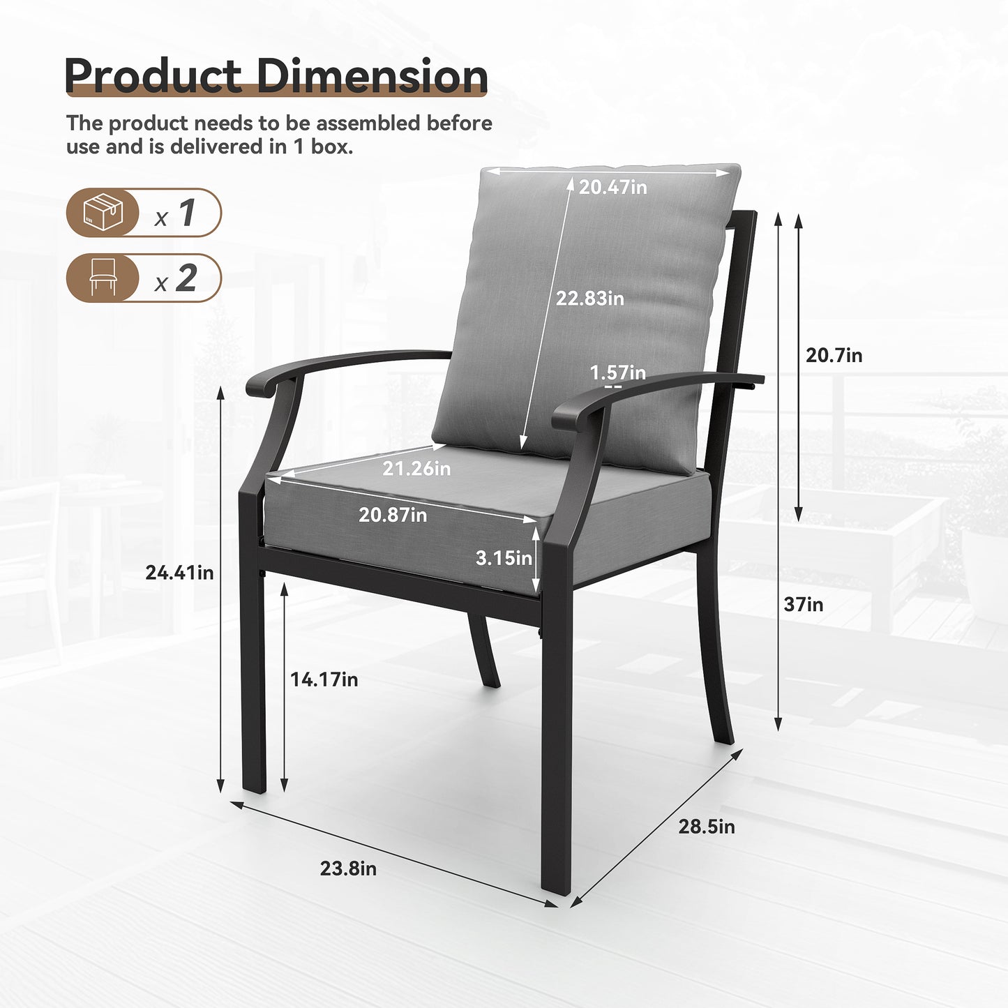 ALAULM Outdoor Dining Chairs Set, Stackabl Patio Dining Chairs with Arms for All Weather, Heavy Duty Dark Brown Powder-Coated Metal Patio Chairs 450LBS, for Backyard Garden Lawn