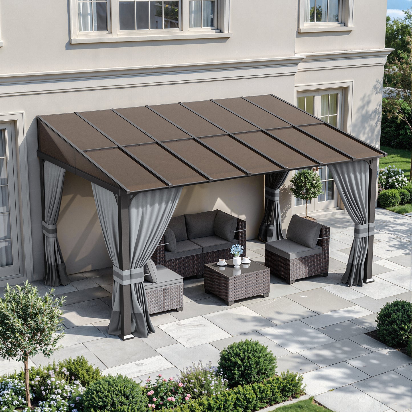ALAULM 10'x14' Lean to Gazebo Privacy Curtains with Mosquito Netting, 4-Panels Side Wall Universal Gazebo Side Panels Replacement for Patio Outdoor Canopy Garden, Grey (Curtain Only)