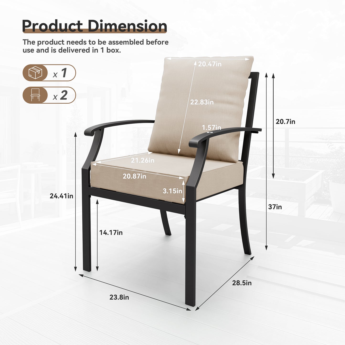 ALAULM Outdoor Dining Chairs Set, Stackabl Patio Dining Chairs with Arms for All Weather, Heavy Duty Dark Brown Powder-Coated Metal Patio Chairs 450LBS, for Backyard Garden Lawn