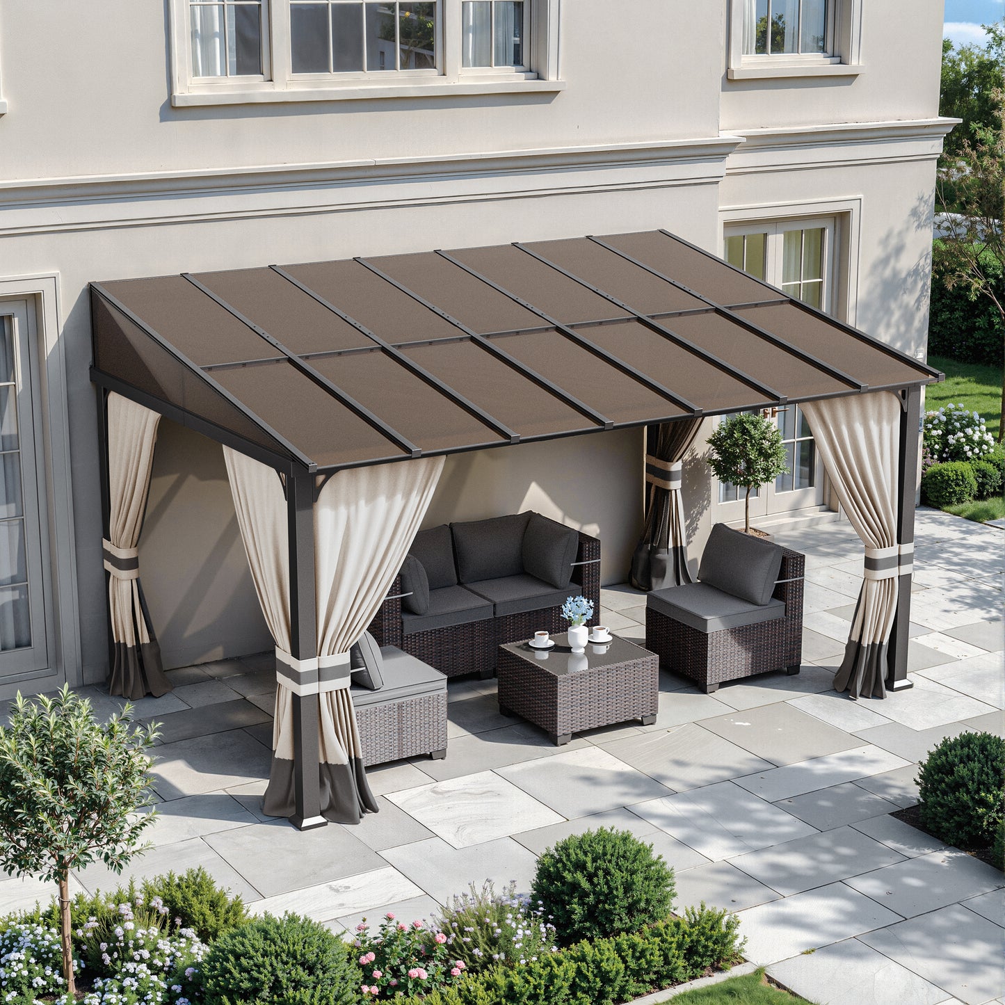 ALAULM 10'x14' Lean to Gazebo Privacy Curtains with Mosquito Netting, 4-Panels Side Wall Universal Gazebo Side Panels Replacement for Patio Outdoor Canopy Garden, Grey (Curtain Only)