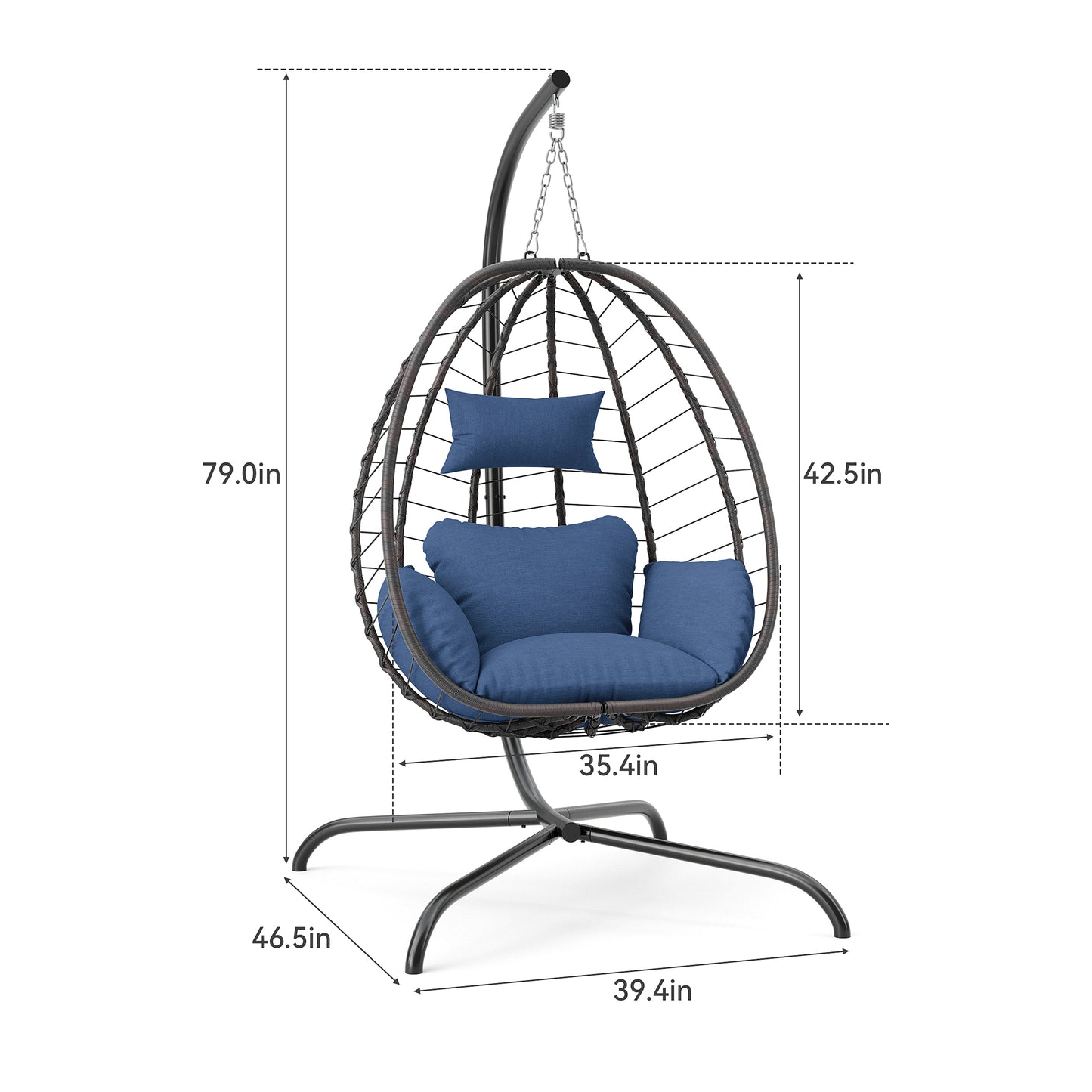 Gotland 2 Pieces Outdoor Hanging Egg Chair with Stand,Patio Wicker Swing Egg Chair Hammock Chair with UV Resistant Cushion,All-Weather 485lbs Capacity for Bedroom,Balcony,Garden