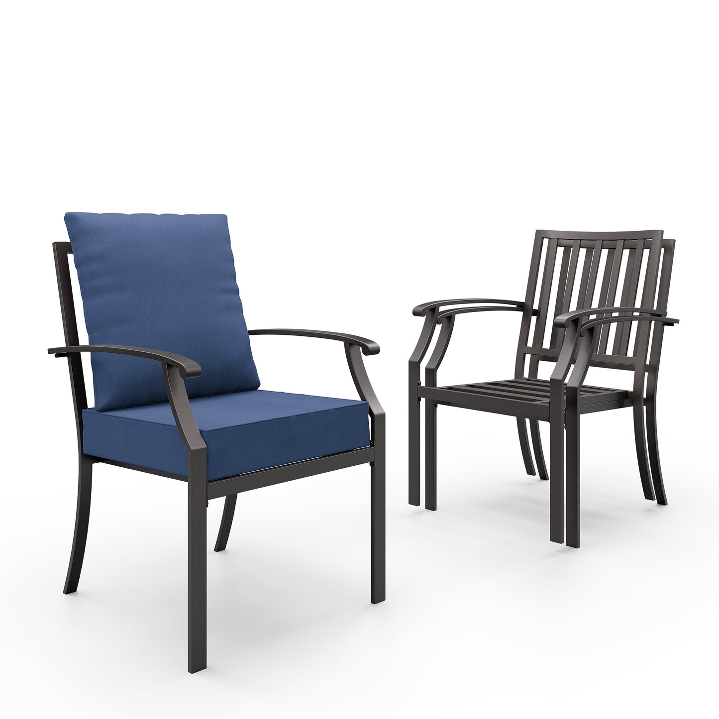 ALAULM Outdoor Dining Chairs Set, Stackabl Patio Dining Chairs with Arms for All Weather, Heavy Duty Dark Brown Powder-Coated Metal Patio Chairs 450LBS, for Backyard Garden Lawn