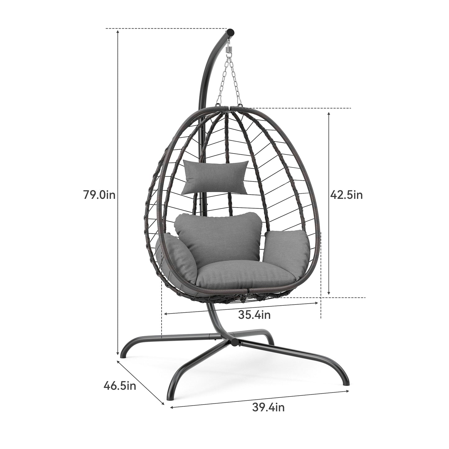 Gotland 2 Pieces Outdoor Hanging Egg Chair with Stand,Patio Wicker Swing Egg Chair Hammock Chair with UV Resistant Cushion,All-Weather 485lbs Capacity for Bedroom,Balcony,Garden