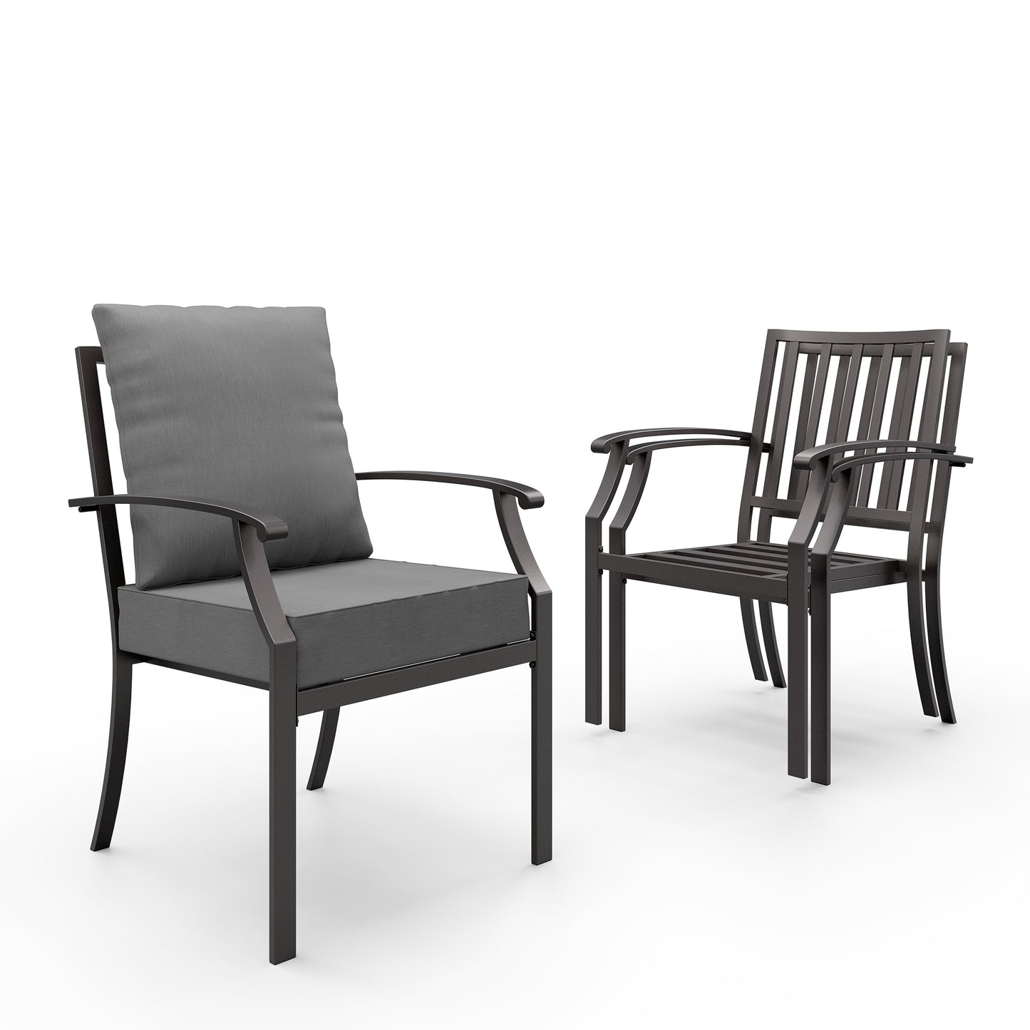 ALAULM Outdoor Dining Chairs Set, Stackabl Patio Dining Chairs with Arms for All Weather, Heavy Duty Dark Brown Powder-Coated Metal Patio Chairs 450LBS, for Backyard Garden Lawn