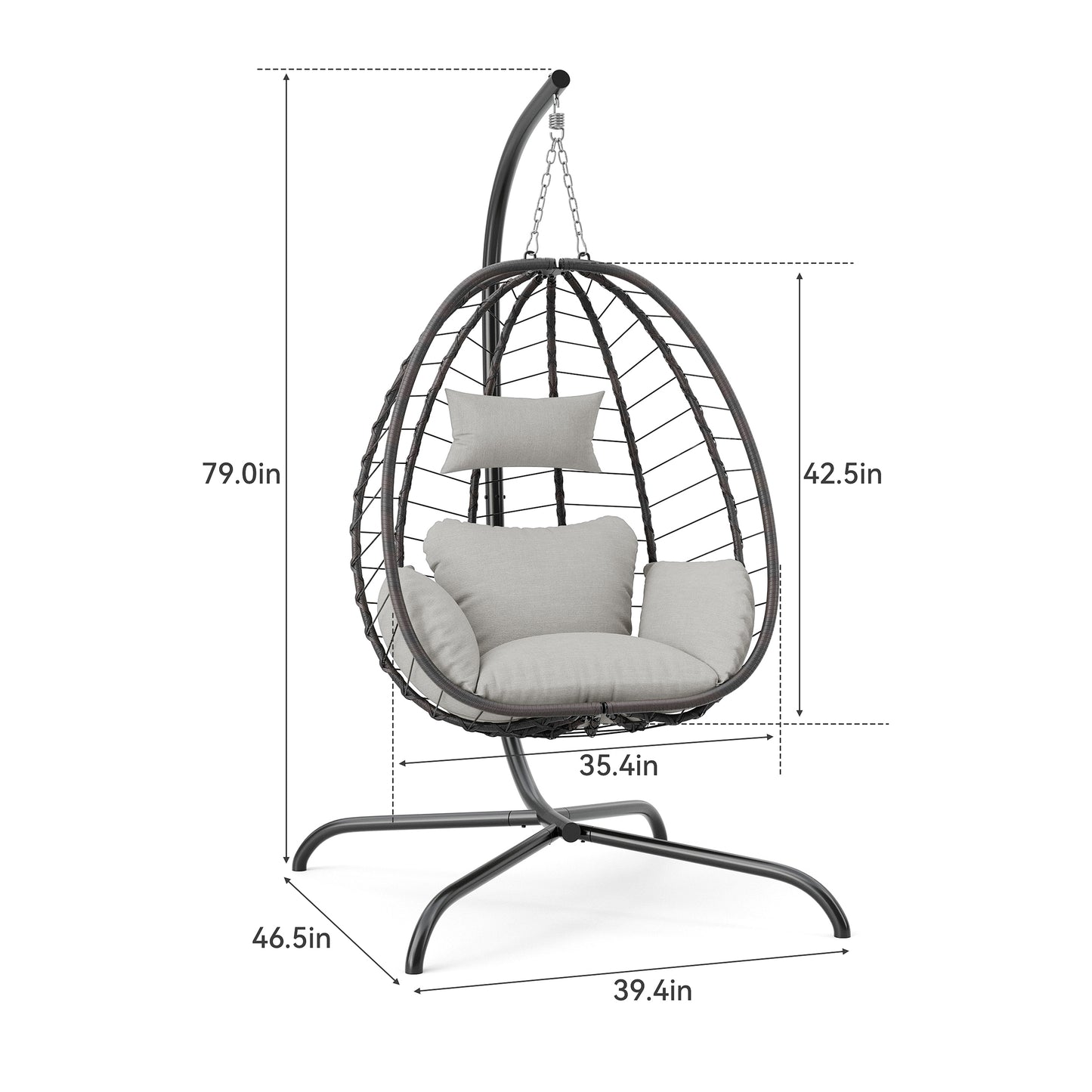 Gotland 2 Pieces Outdoor Hanging Egg Chair with Stand,Patio Wicker Swing Egg Chair Hammock Chair with UV Resistant Cushion,All-Weather 485lbs Capacity for Bedroom,Balcony,Garden