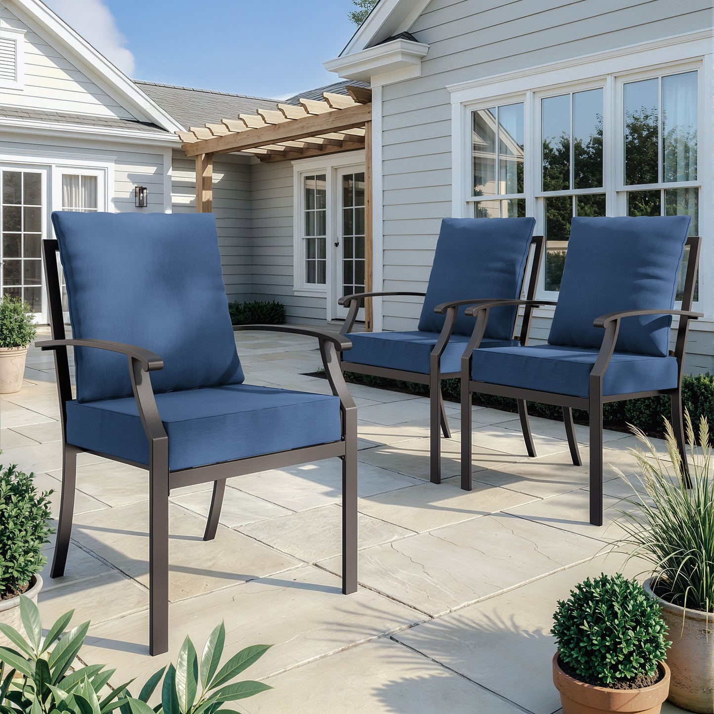 ALAULM Outdoor Dining Chairs Set, Stackabl Patio Dining Chairs with Arms for All Weather, Heavy Duty Dark Brown Powder-Coated Metal Patio Chairs 450LBS, for Backyard Garden Lawn