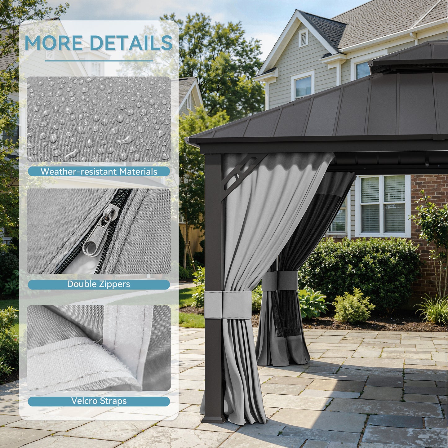 ALAULM 12'x20' Hardtop Gazebo Sand Privacy Curtains with Brown Mosquito Netting, 4-Panels Side Wall Universal Gazebo Side Panels Replacement for Patio Outdoor Canopy Garden (Curtain Only)