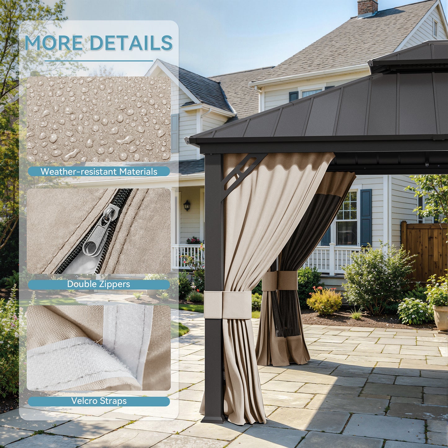 ALAULM 12'x14' Hardtop Gazebo Grey Privacy Curtains with Black Mosquito Netting, 4-Panels Side Wall Universal Gazebo Side Panels Replacement for Patio Outdoor Canopy Garden (Curtain Only)