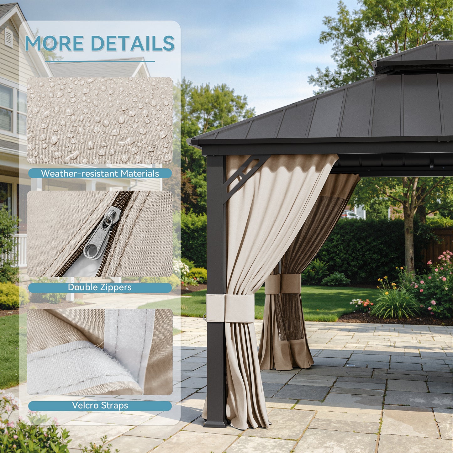 ALAULM 10'x12' Hardtop Gazebo Grey Privacy Curtains with Black Mosquito Netting, 4-Panels Side Wall Universal Gazebo Side Panels Replacement for Patio Outdoor Canopy Garden (Curtain Only)