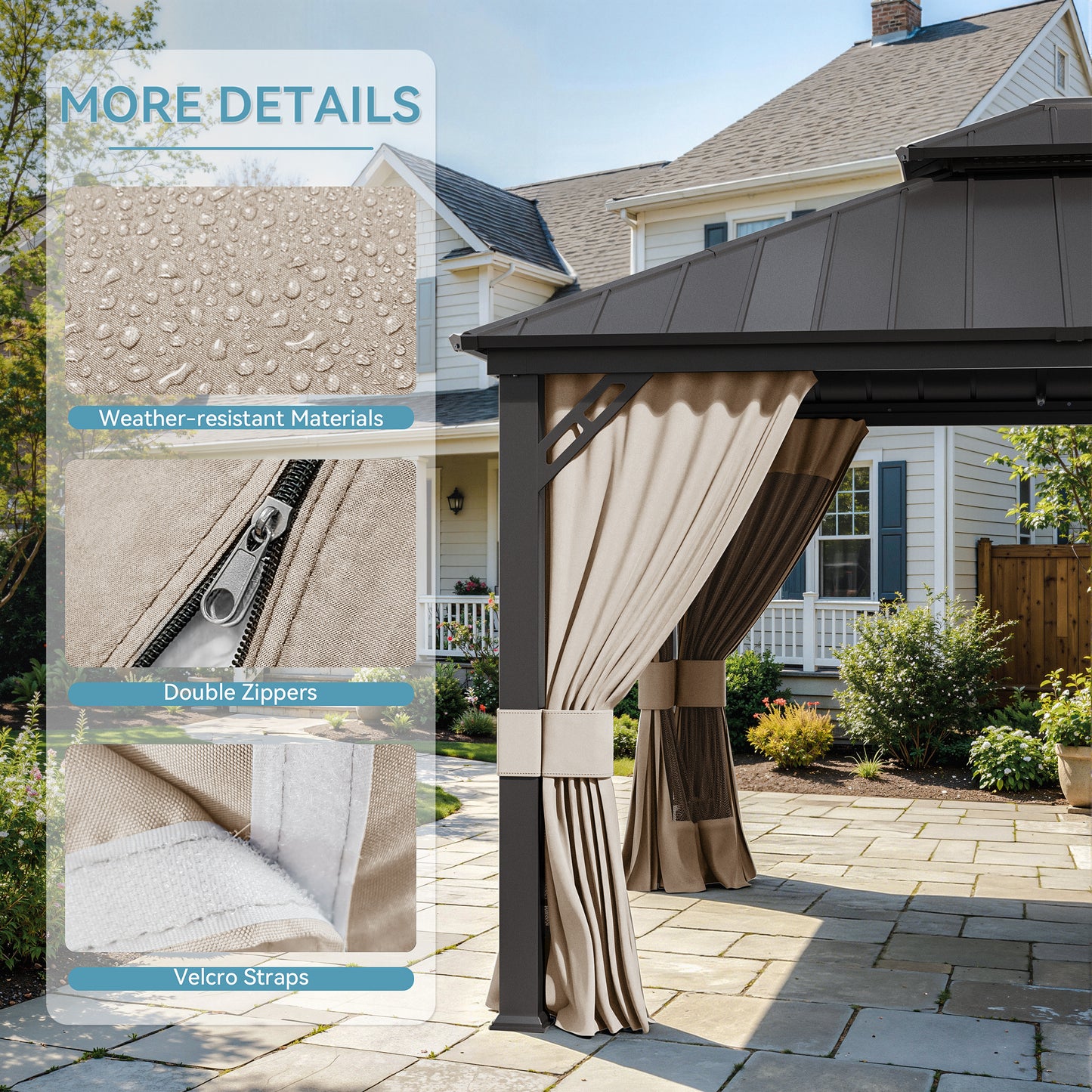 ALAULM 12'x14' Hardtop Gazebo Grey Privacy Curtains with Black Mosquito Netting, 4-Panels Side Wall Universal Gazebo Side Panels Replacement for Patio Outdoor Canopy Garden (Curtain Only)