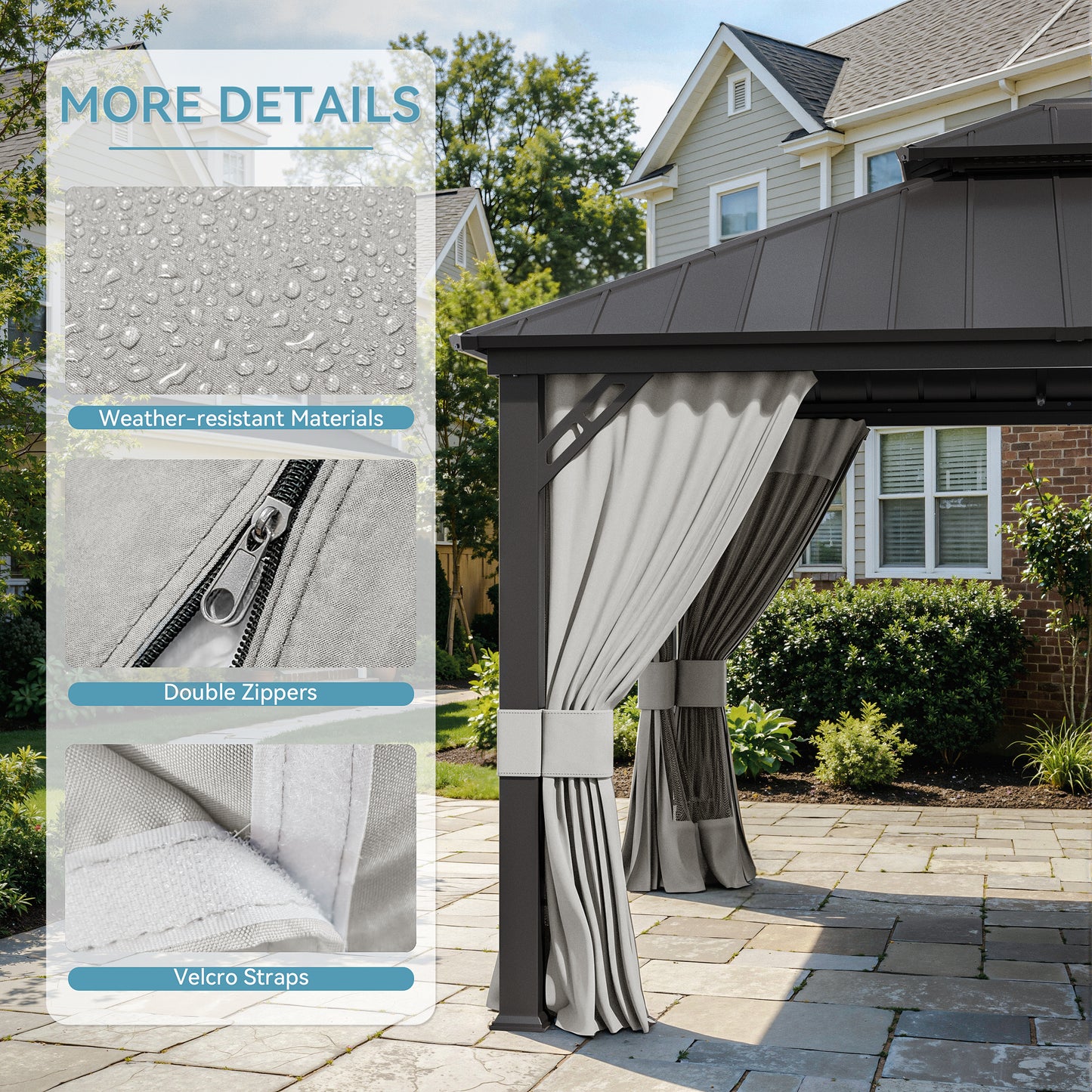 ALAULM 12'x20' Hardtop Gazebo Sand Privacy Curtains with Brown Mosquito Netting, 4-Panels Side Wall Universal Gazebo Side Panels Replacement for Patio Outdoor Canopy Garden (Curtain Only)