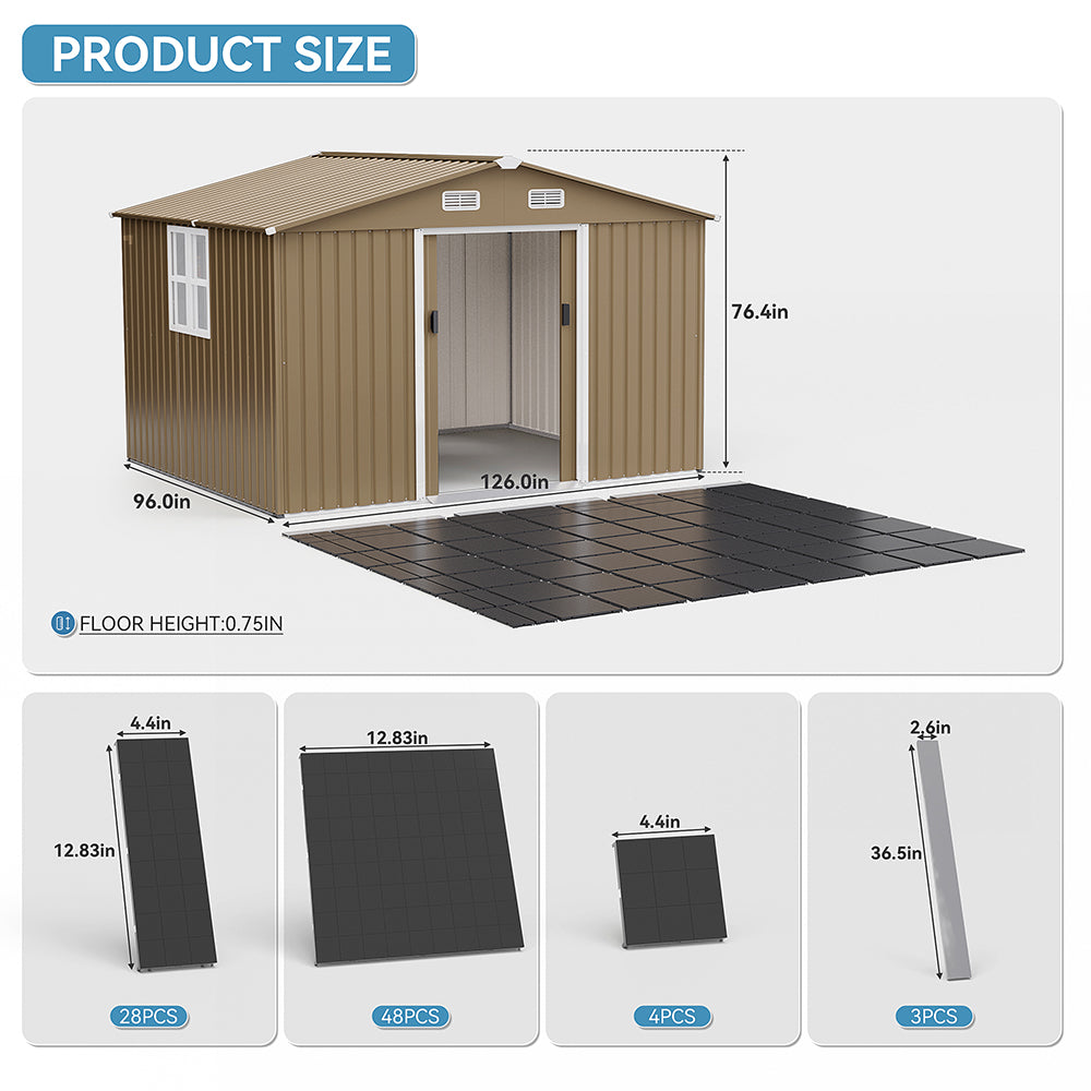 8'x6' Outdoor Metal Storage Shed with Floor for Garden & Tool Storage ,Weather-Resistant Design, Air Vent & Window, Brown