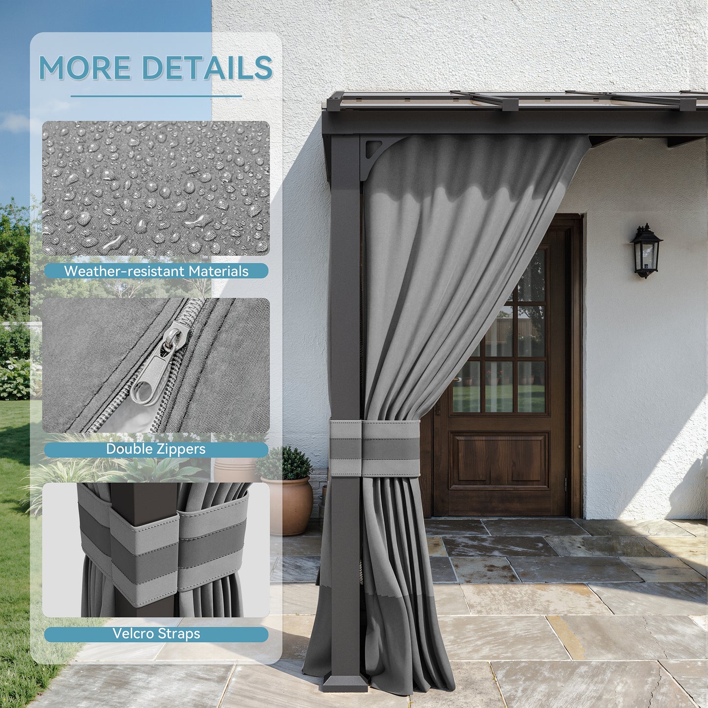 ALAULM 10'x14' Lean to Gazebo Privacy Curtains with Mosquito Netting, 4-Panels Side Wall Universal Gazebo Side Panels Replacement for Patio Outdoor Canopy Garden, Grey (Curtain Only)