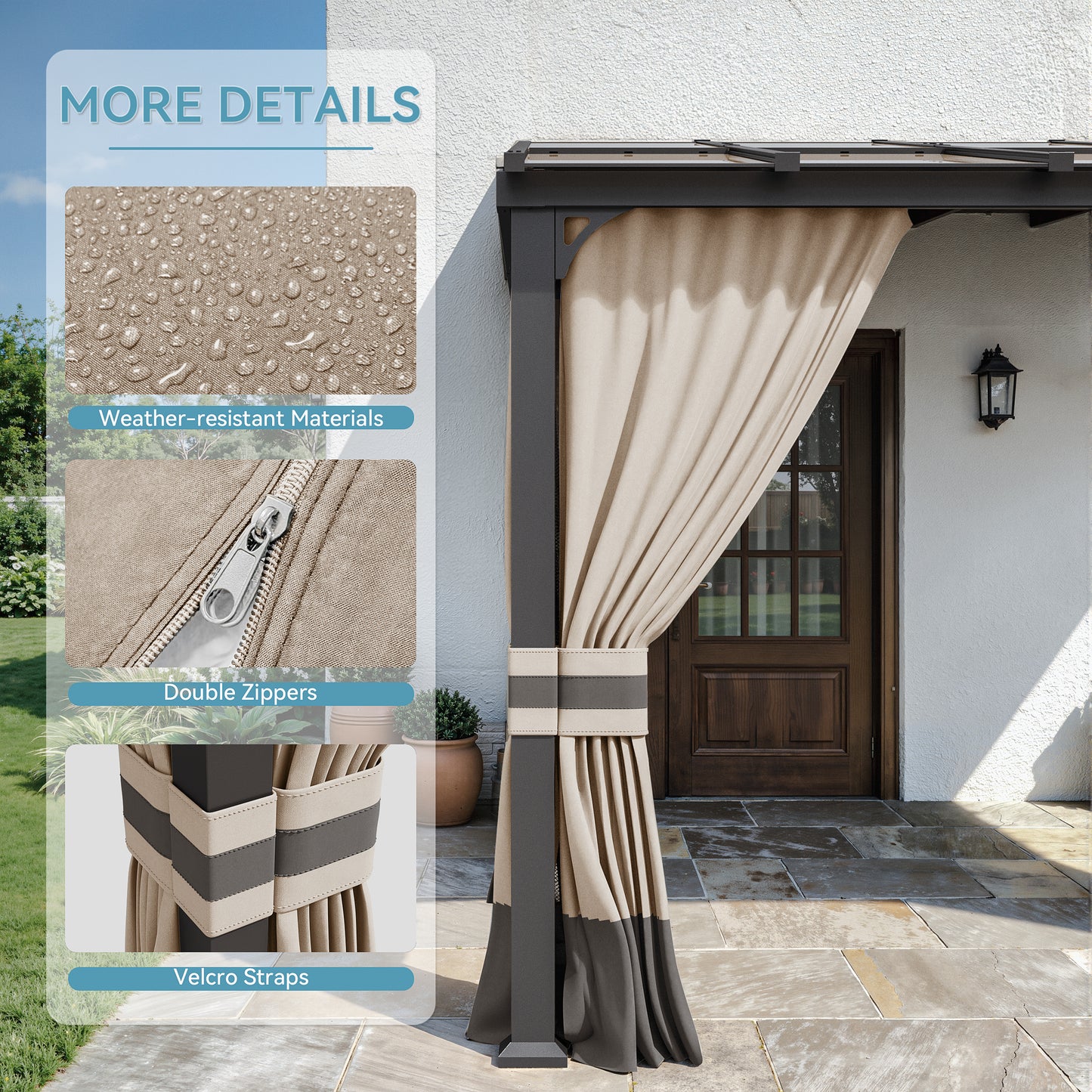 ALAULM 10'x14' Lean to Gazebo Privacy Curtains with Mosquito Netting, 4-Panels Side Wall Universal Gazebo Side Panels Replacement for Patio Outdoor Canopy Garden, Grey (Curtain Only)