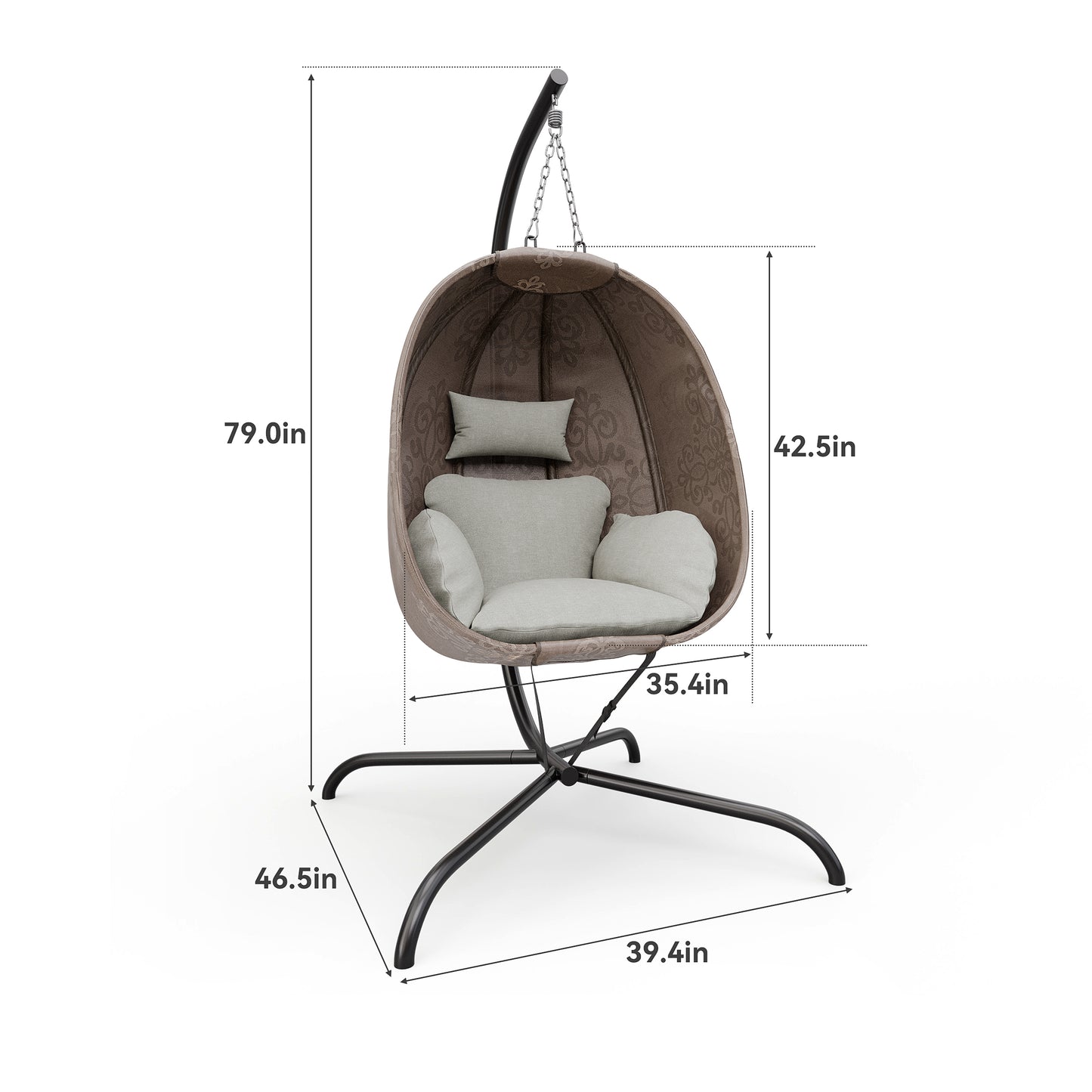 Gotland Outdoor Foldable Egg Chair with Stand, Patio Textilene Swing Egg Chair Hammock Chair with UV Resistant Cushion, All-Weather 485lbs Capacity for Bedroom Balcony Garden, Beige (D2)