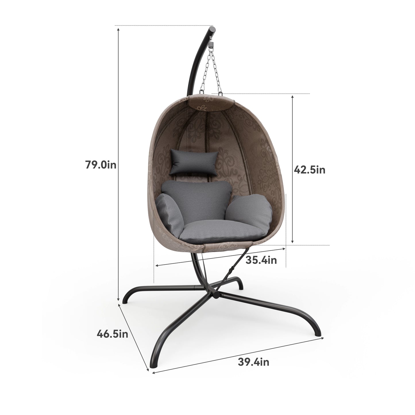 Gotland Outdoor Foldable Egg Chair with Stand, Patio Textilene Swing Egg Chair Hammock Chair with UV Resistant Cushion, All-Weather 485lbs Capacity for Bedroom Balcony Garden, Beige (D2)